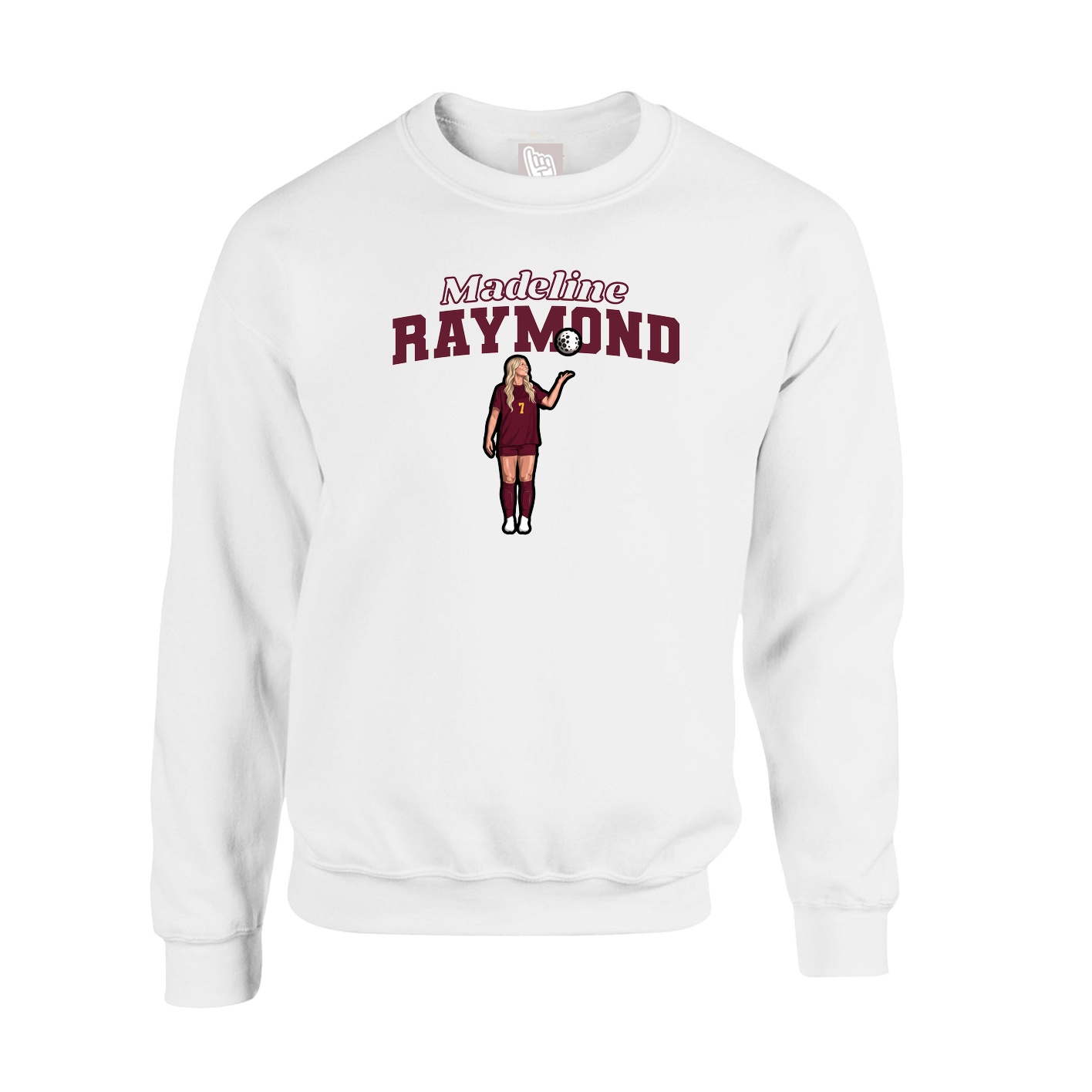 Fleece Crew — Name Arch in White
