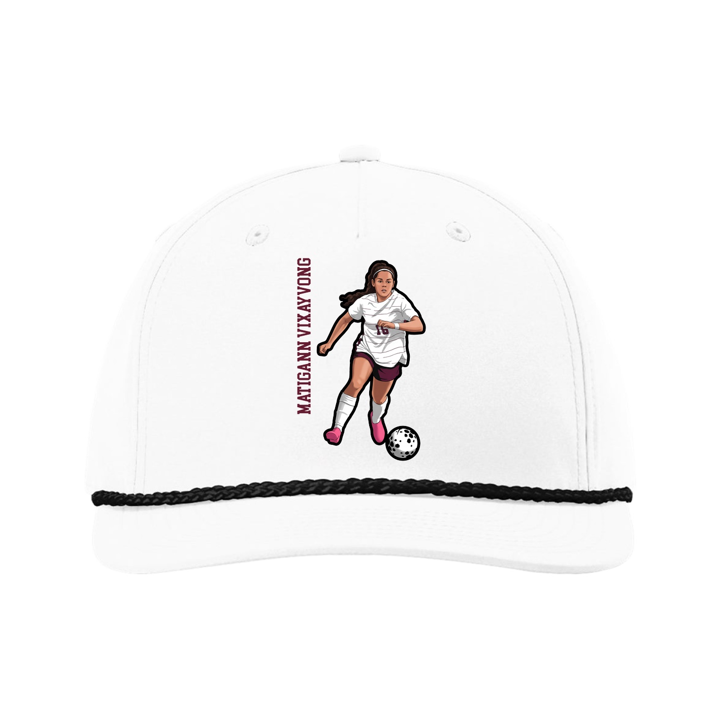 Five-Panel Classic Rope Cap — Name Vertical in White