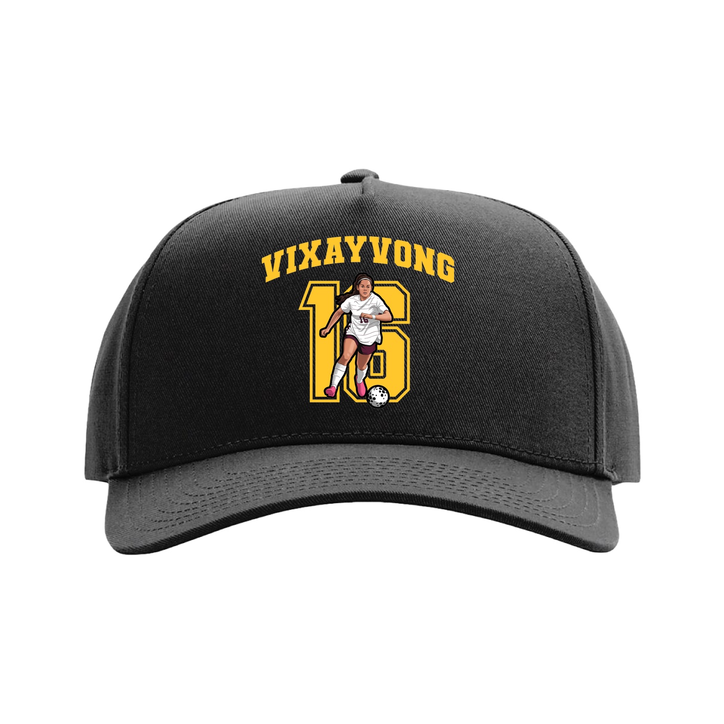 Full Fabric Five-Panel Champ Cap — Number in Black