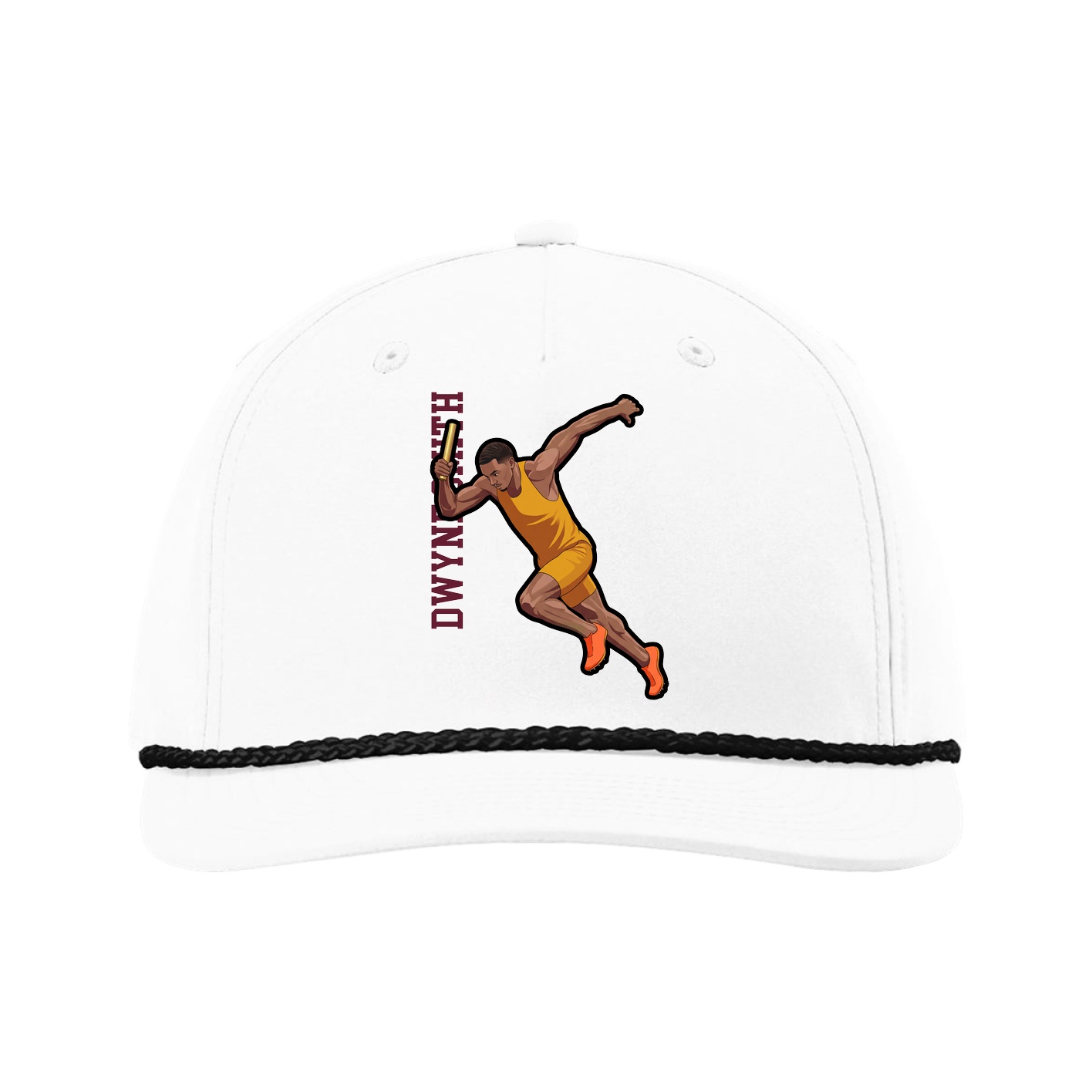 Five-Panel Classic Rope Cap — Name Vertical in White