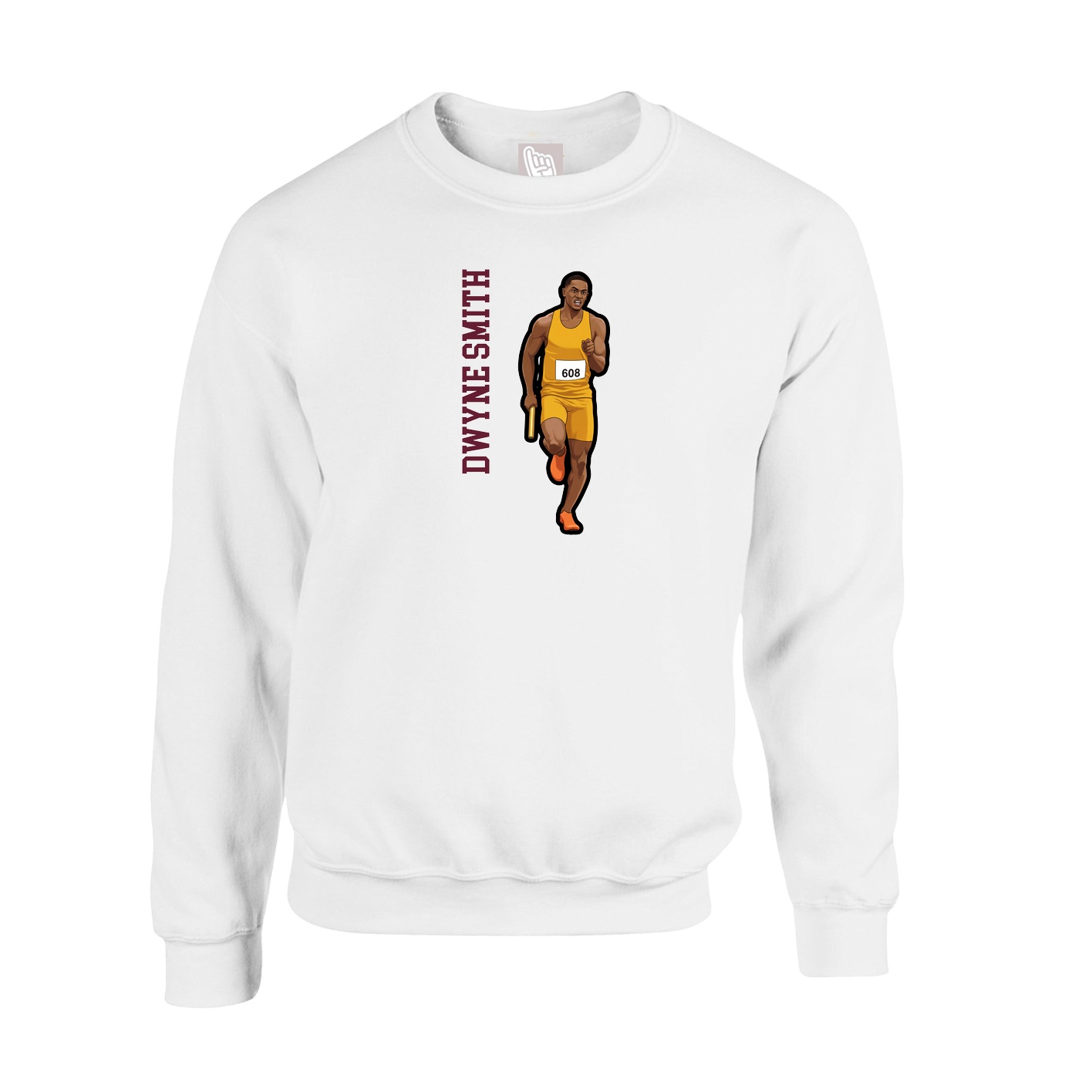 Fleece Crew — Name Vertical in White