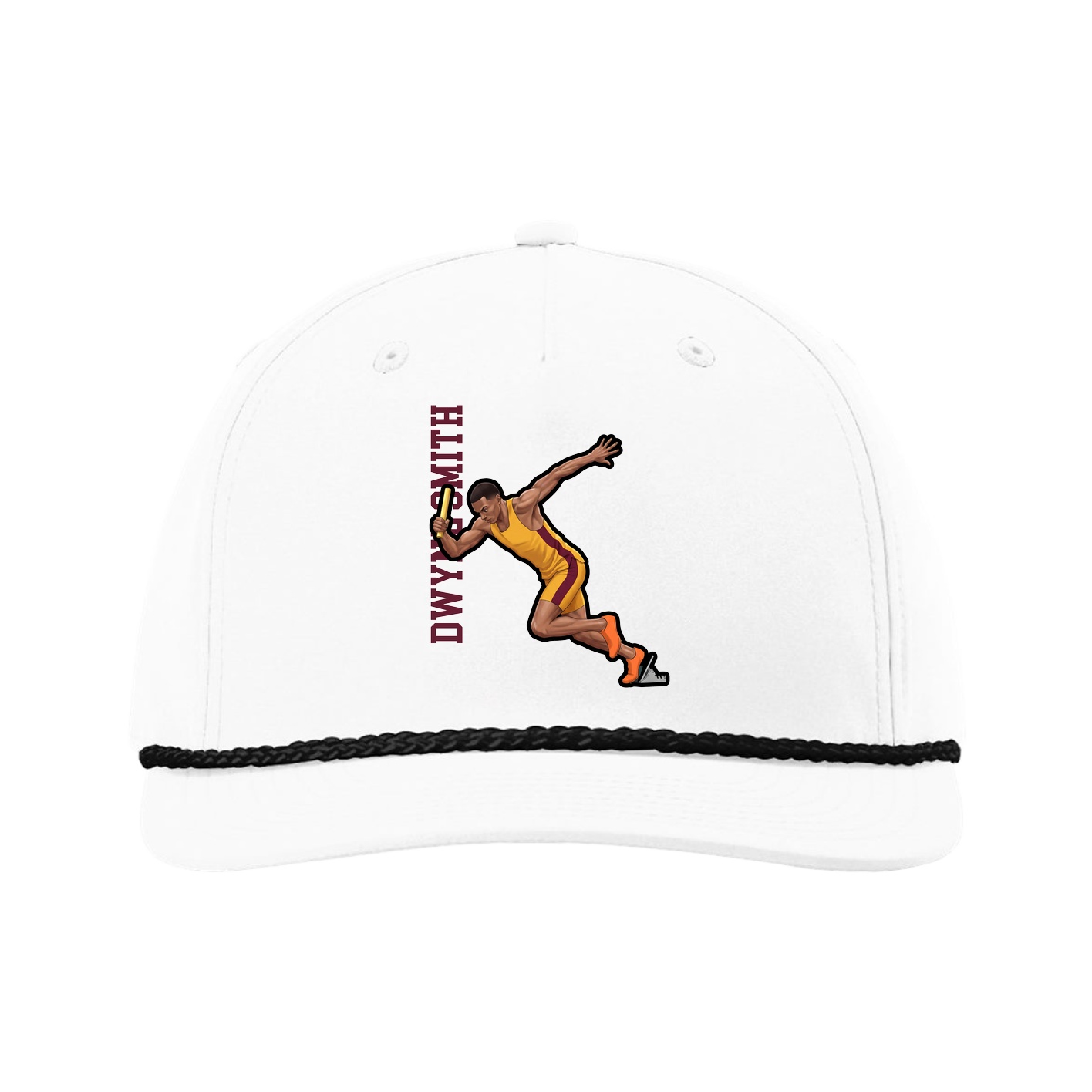 Five-Panel Classic Rope Cap — Name Vertical in White