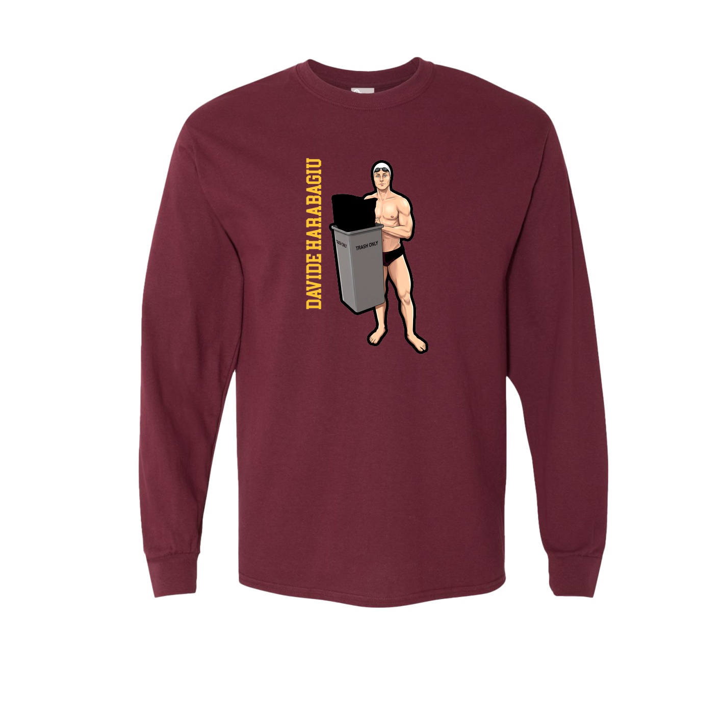Long Sleeve Tee — Name Vertical in Maroon