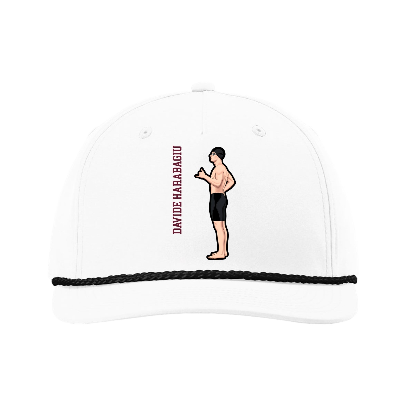 Five-Panel Classic Rope Cap — Name Vertical in White