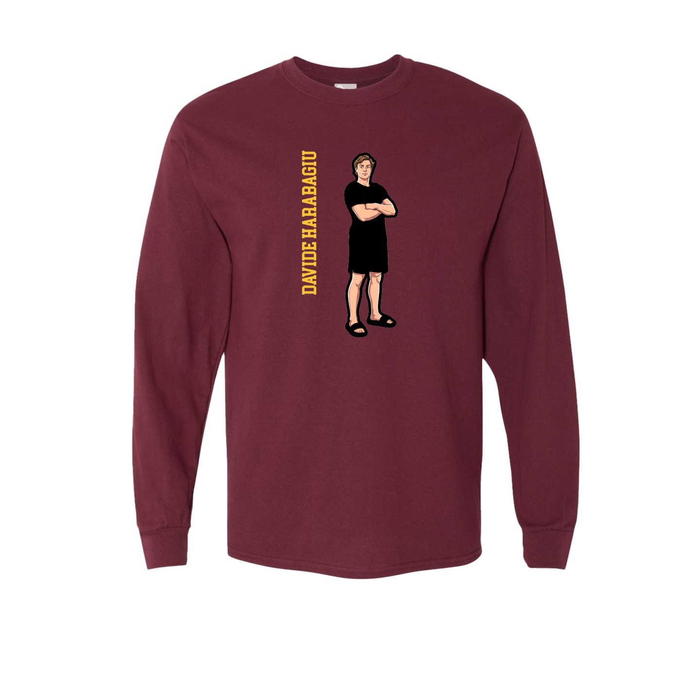 Long Sleeve Tee — Name Vertical in Maroon