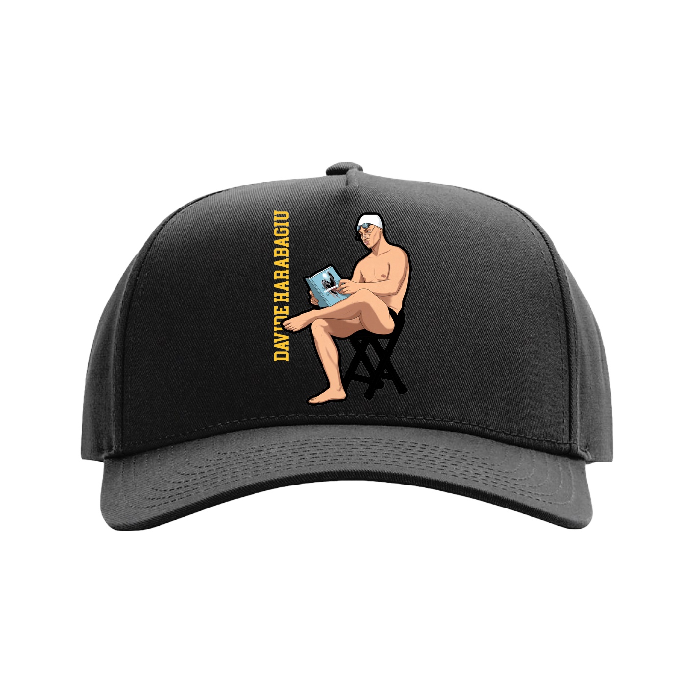 Full Fabric Five-Panel Champ Cap — Name Vertical in Black