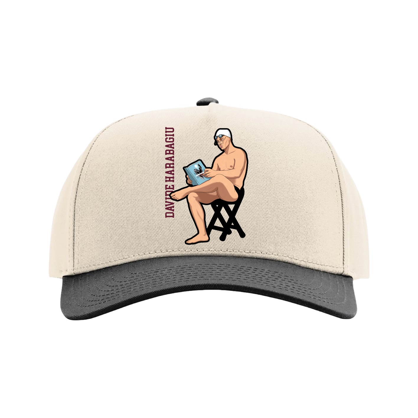 Full Fabric Five-Panel Champ Cap — Name Vertical in Cream/Black