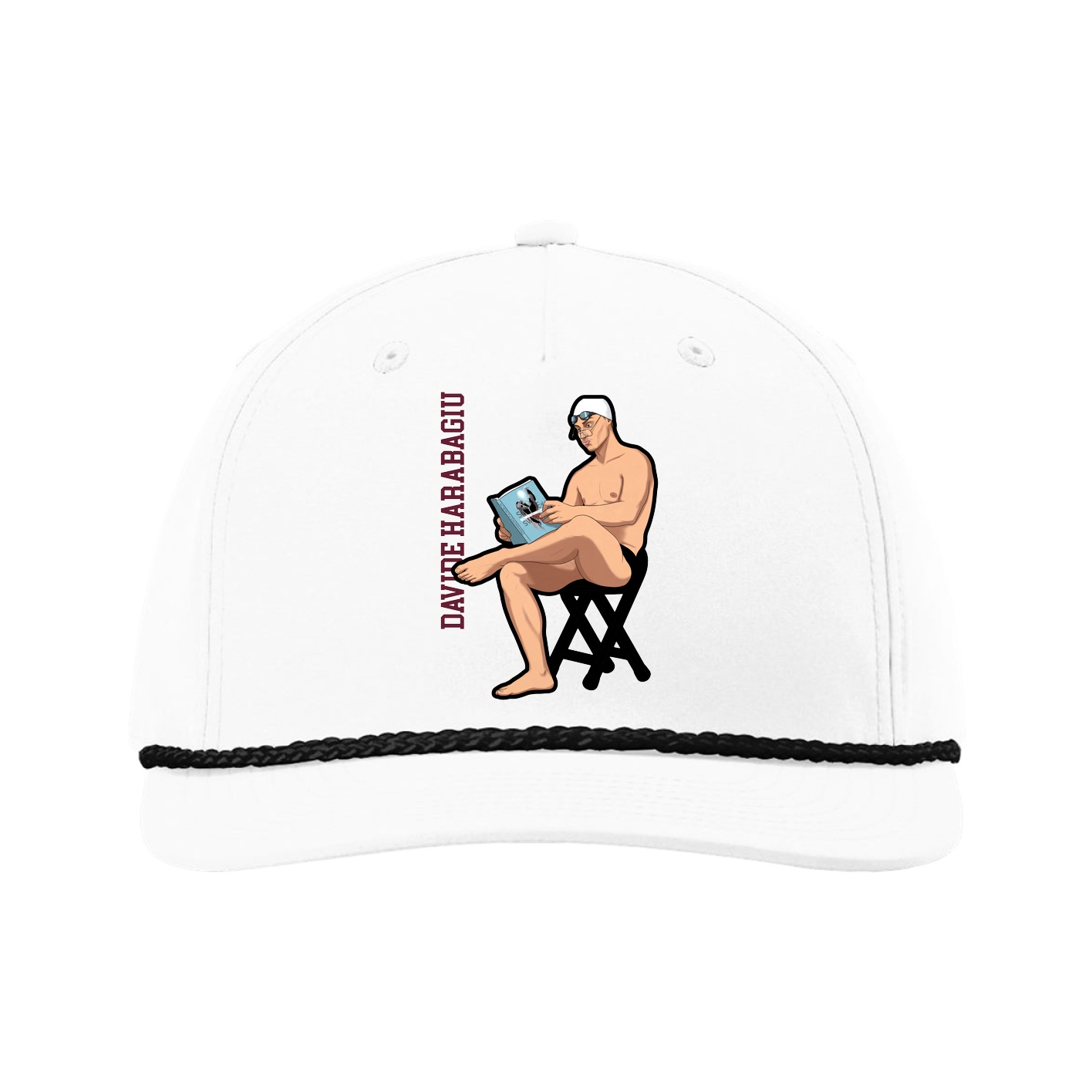 Five-Panel Classic Rope Cap — Name Vertical in White
