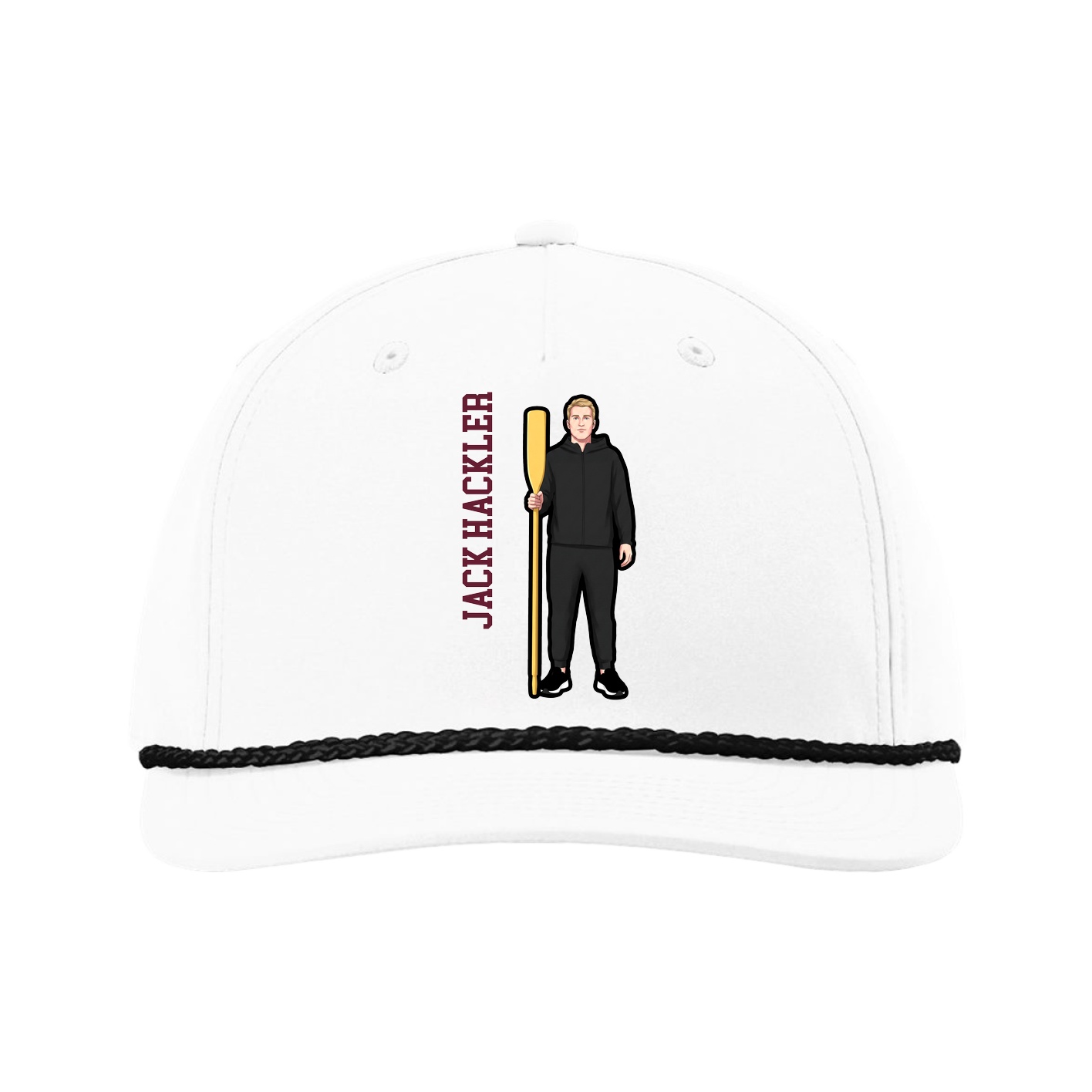 Five-Panel Classic Rope Cap — Name Vertical in White