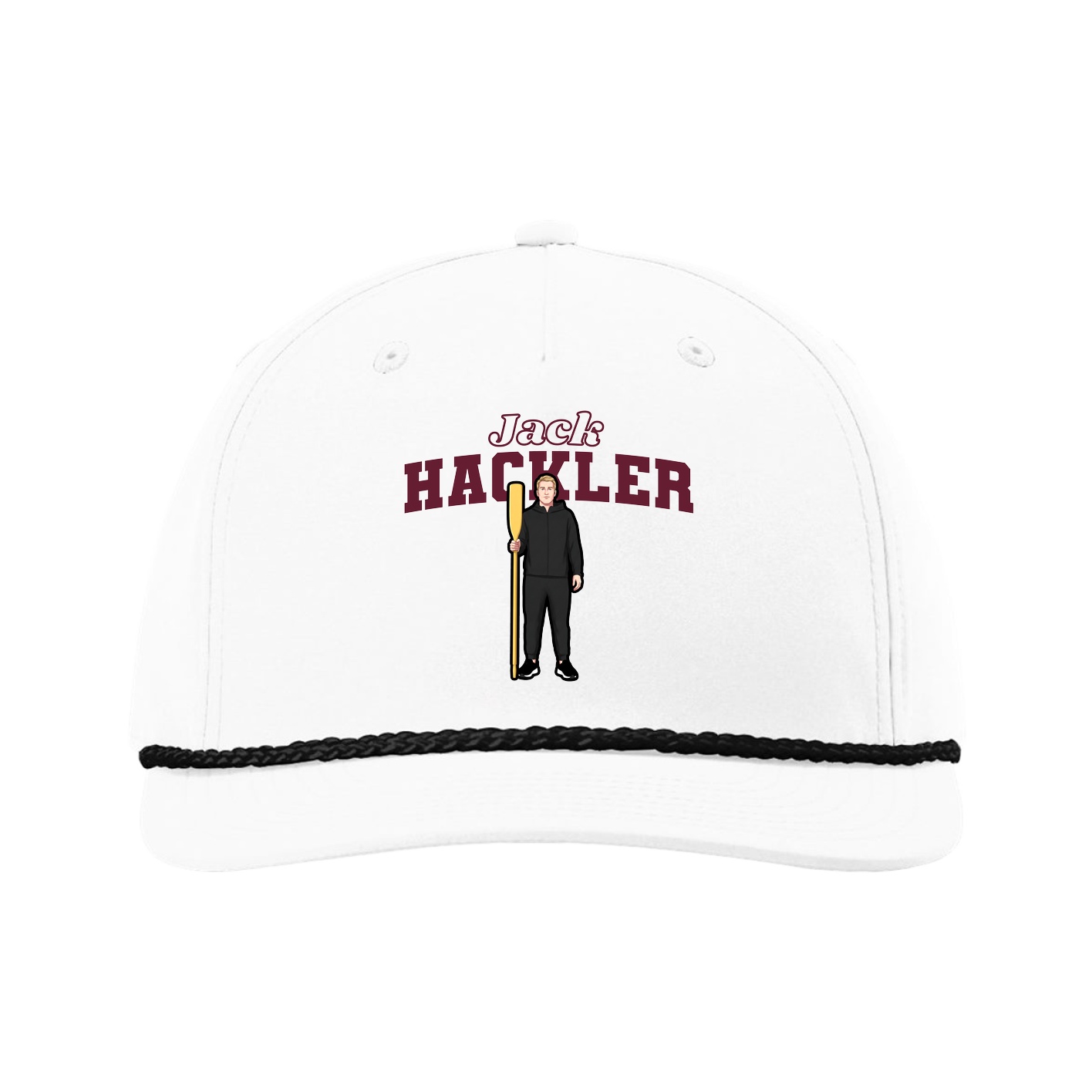 Five-Panel Classic Rope Cap — Name Arch in White