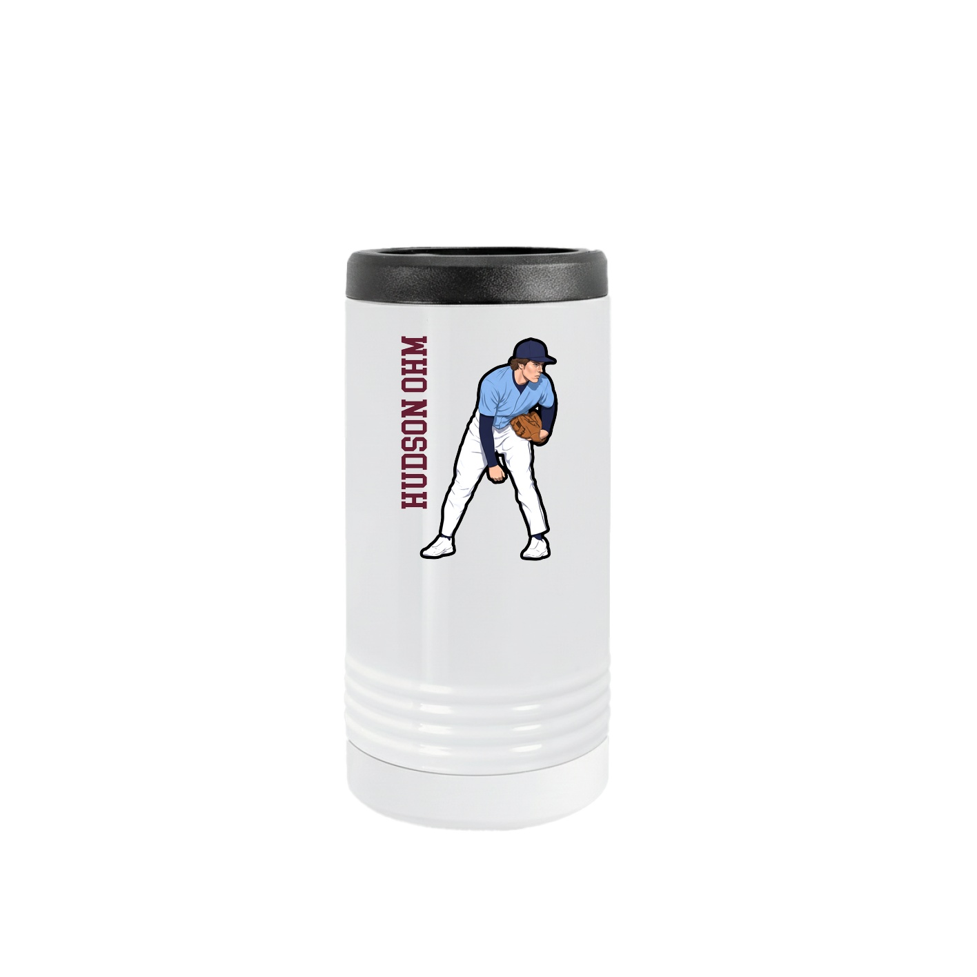 Slim Beverage Holder — Name Vertical in White