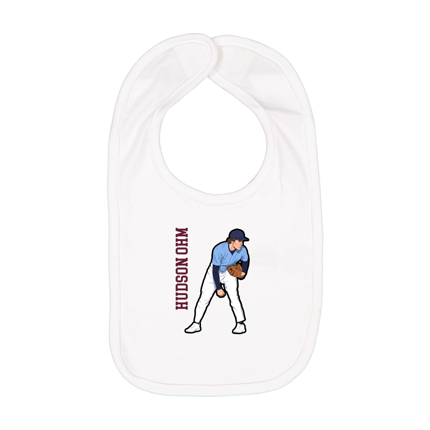 Infant Bib — Name Vertical in White