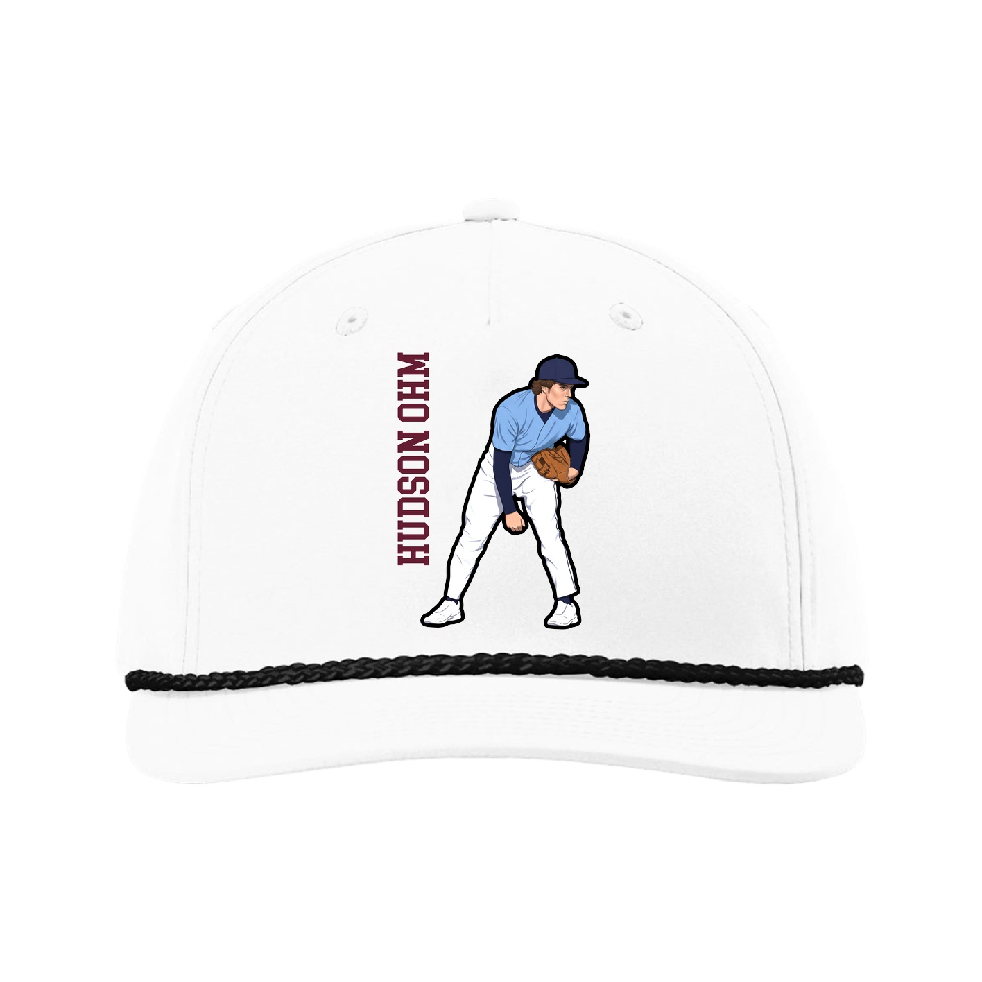 Five-Panel Classic Rope Cap — Name Vertical in White