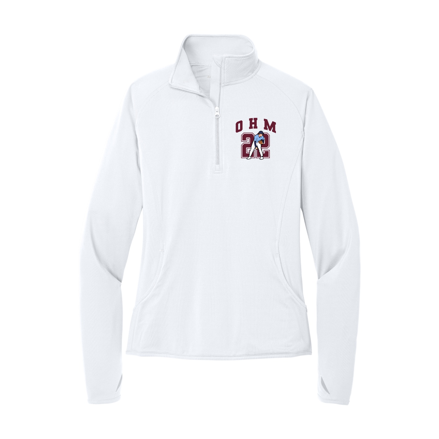 Women's Q-Zip Pullover — Number in White