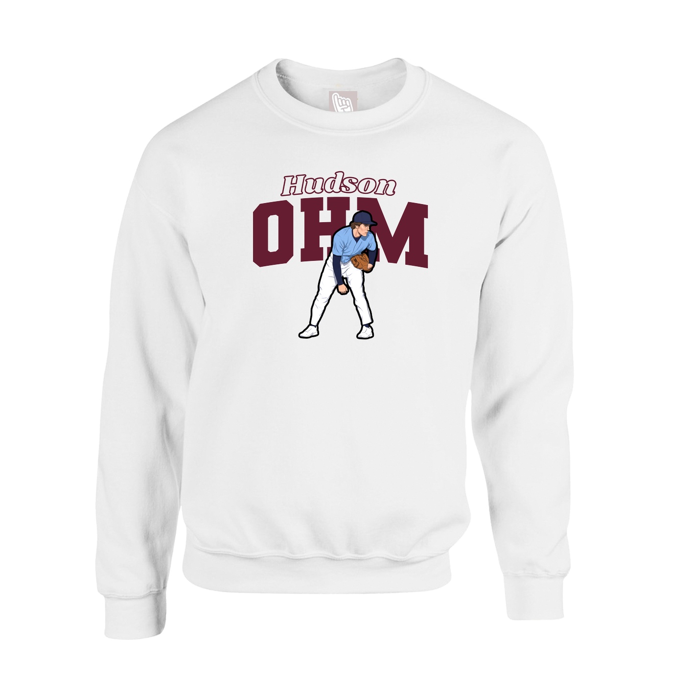 Fleece Crew — Name Arch in White