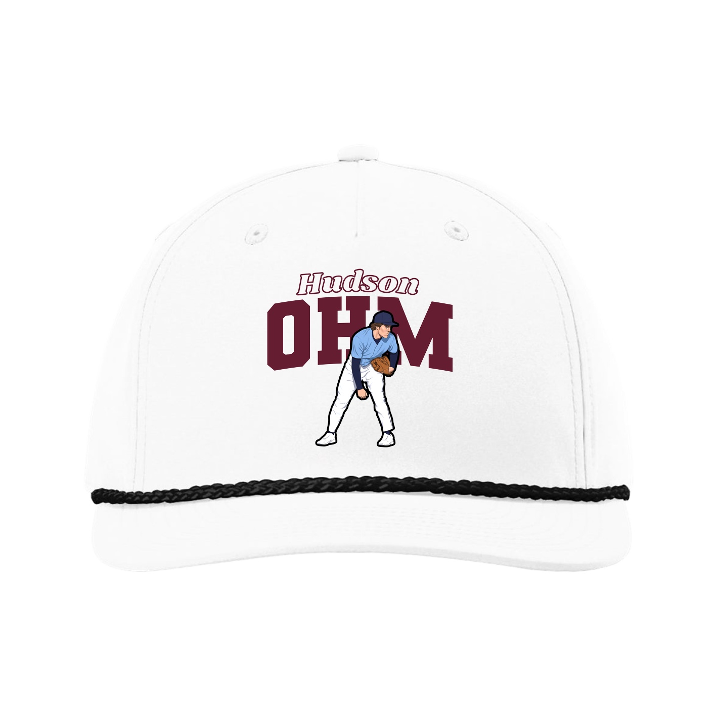 Five-Panel Classic Rope Cap — Name Arch in White