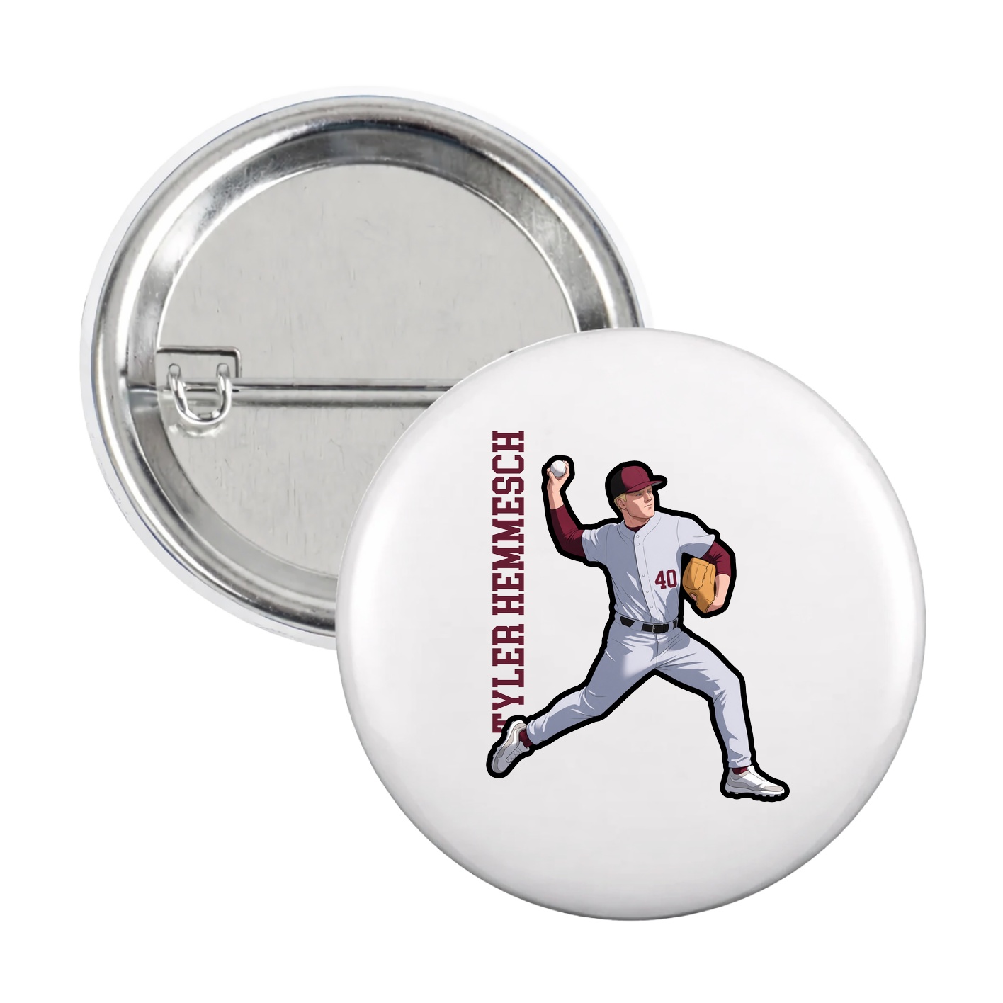 Game Day Button — Name Vertical in White