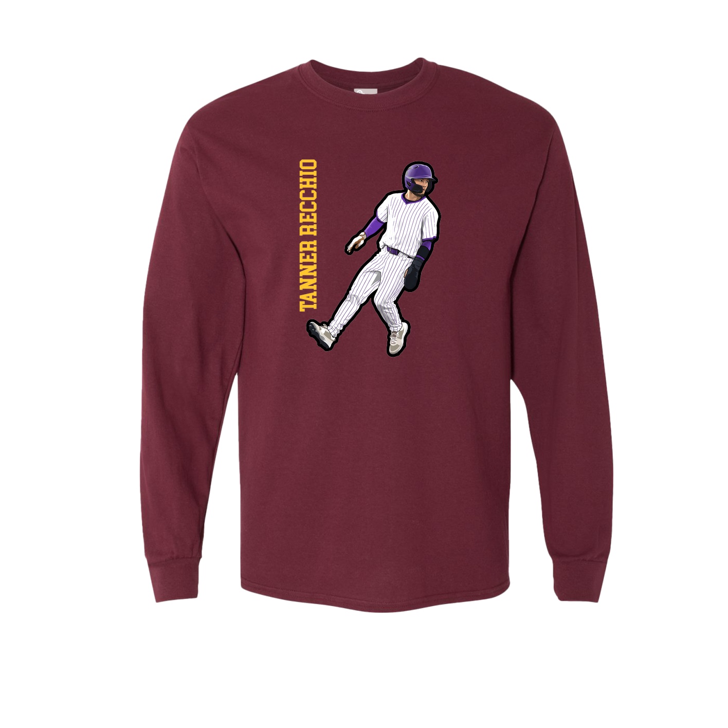 Long Sleeve Tee — Name Vertical in Maroon