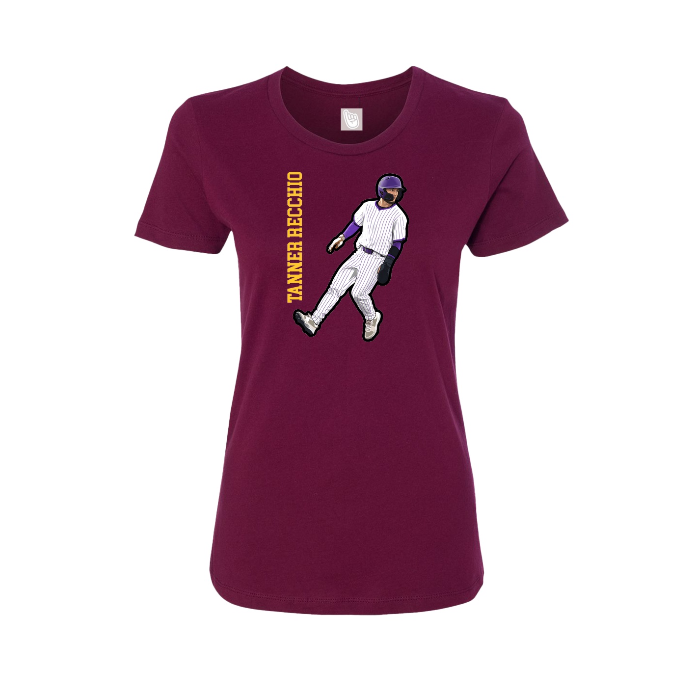 Fitted Women's Tee — Name Vertical in Maroon