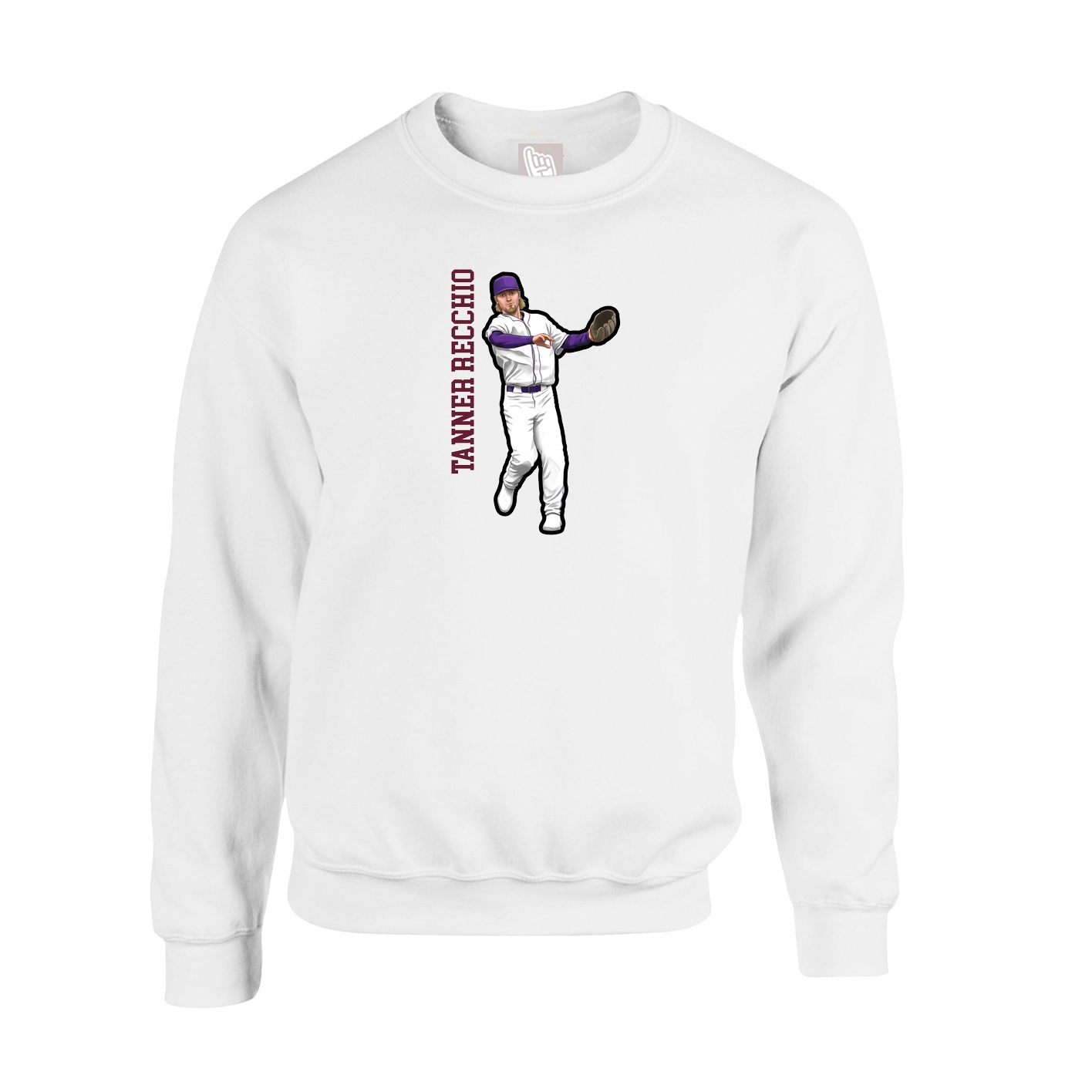 Fleece Crew — Name Vertical in White