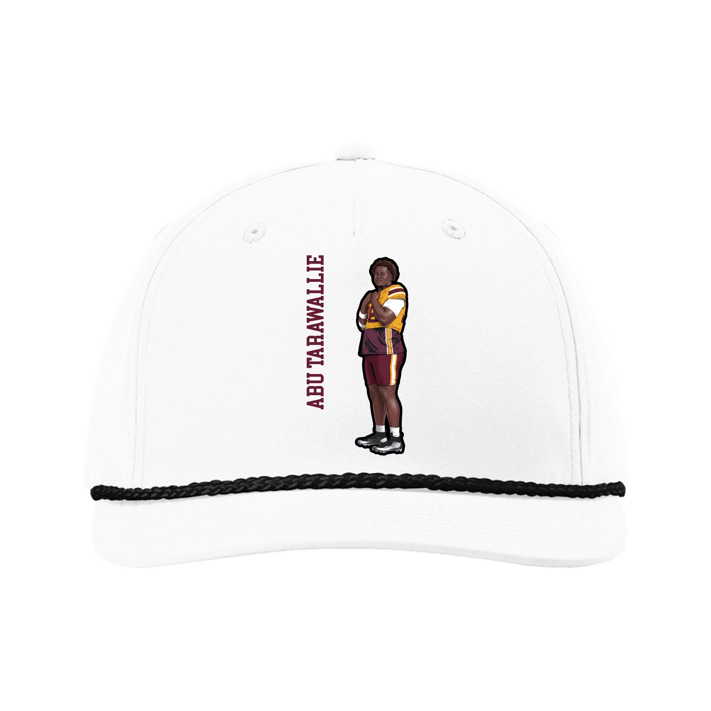 Five-Panel Classic Rope Cap — Name Vertical in White