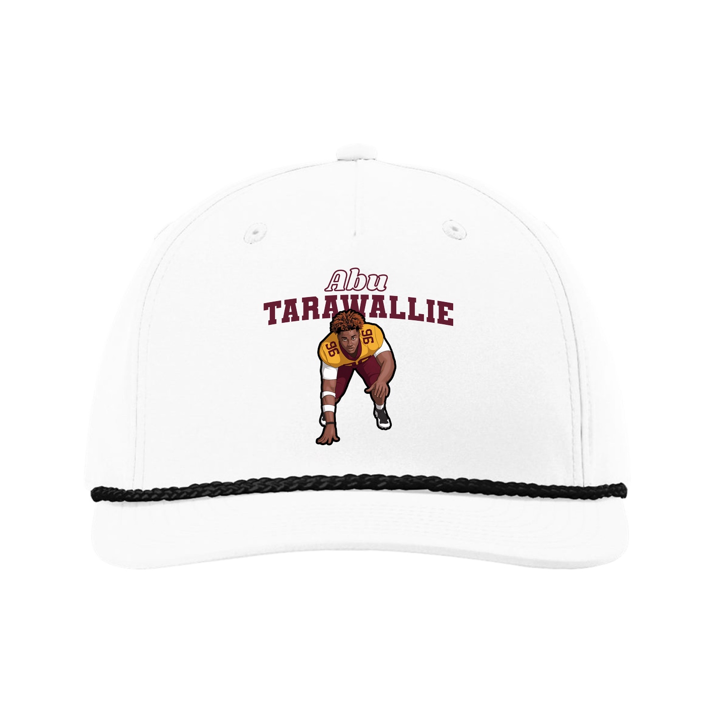 Five-Panel Classic Rope Cap — Name Arch in White