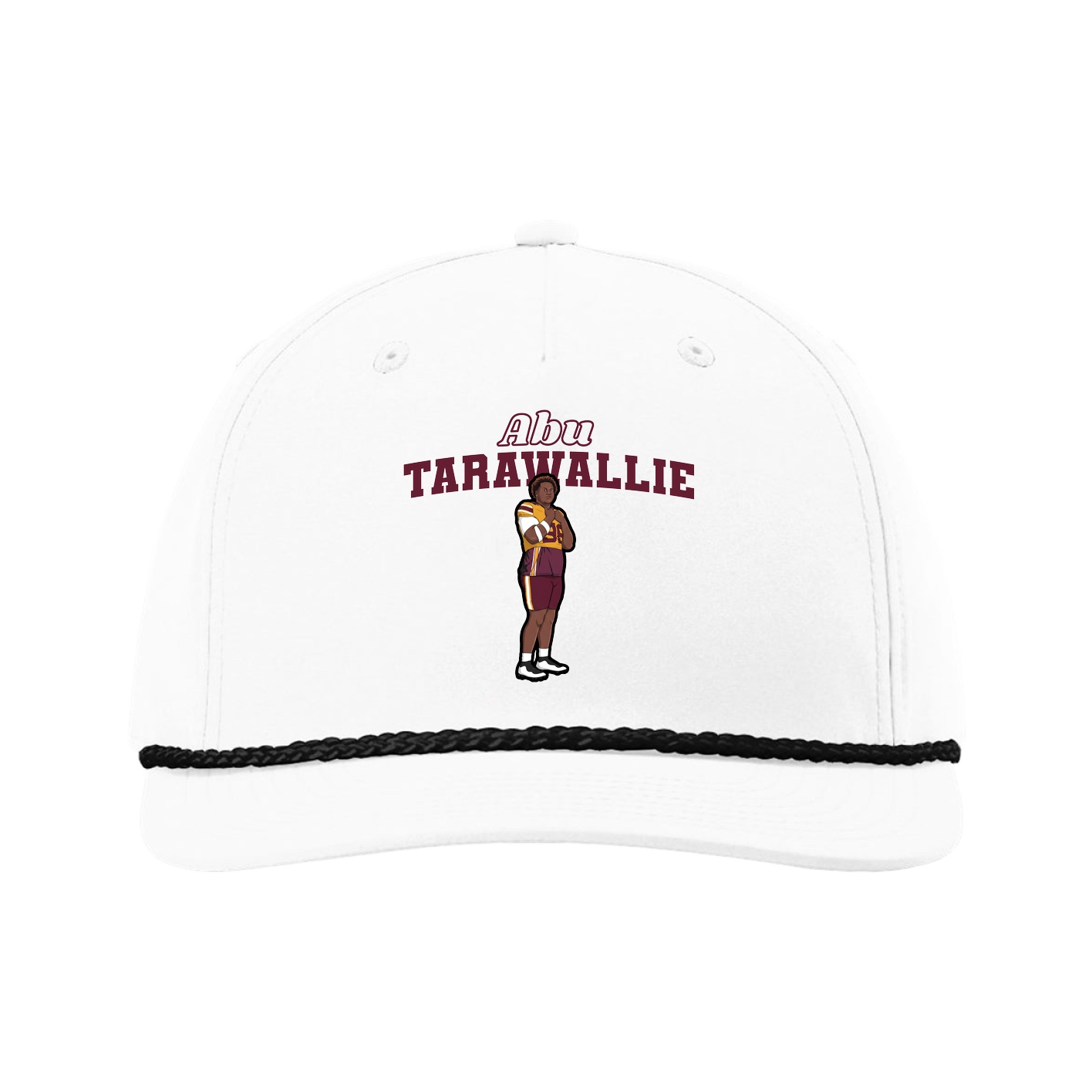 Five-Panel Classic Rope Cap — Name Arch in White