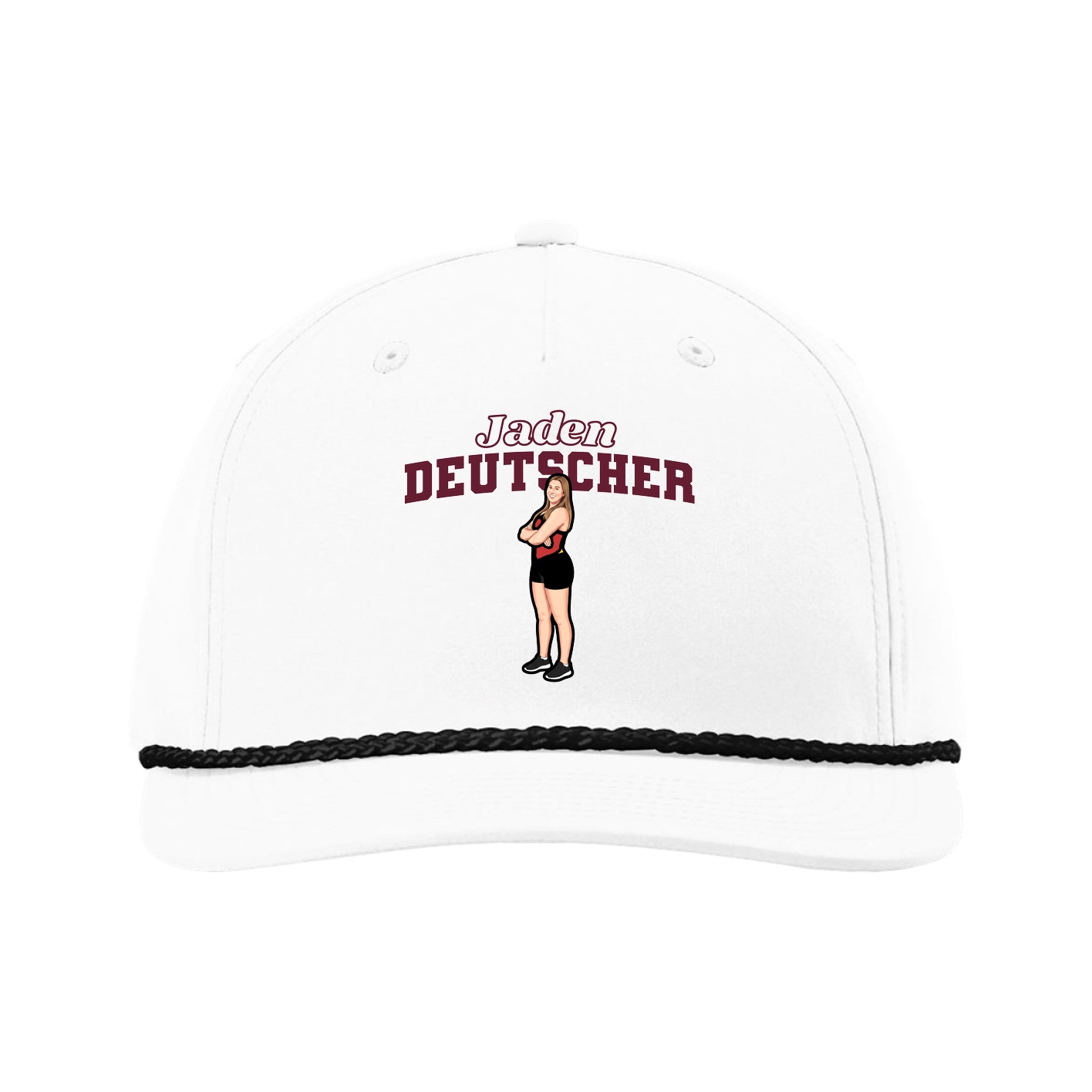 Five-Panel Classic Rope Cap — Name Arch in White