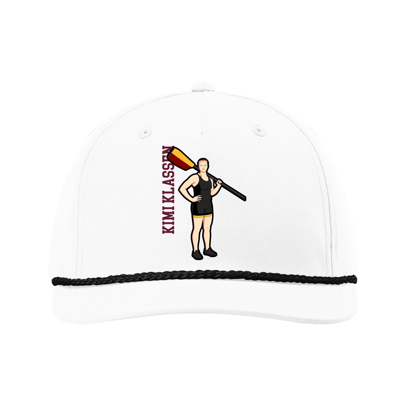 Five-Panel Classic Rope Cap — Name Vertical in White
