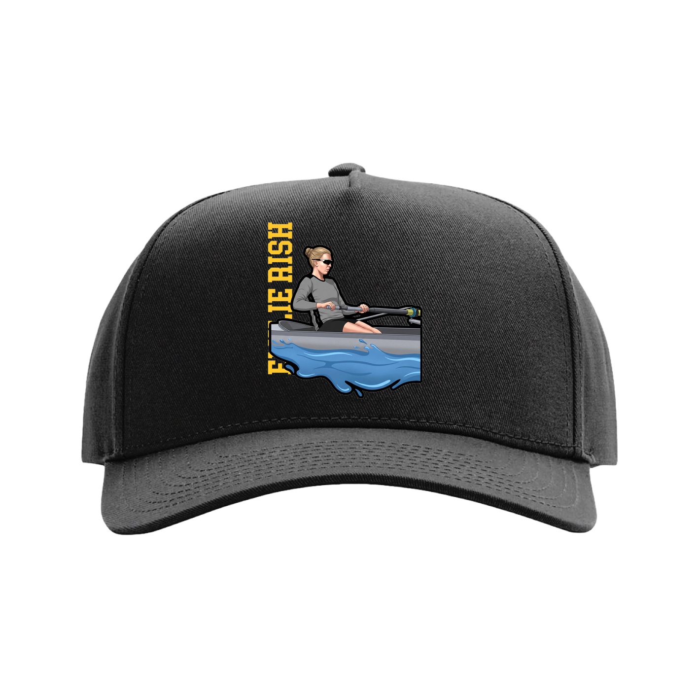 Full Fabric Five-Panel Champ Cap — Name Vertical in Black
