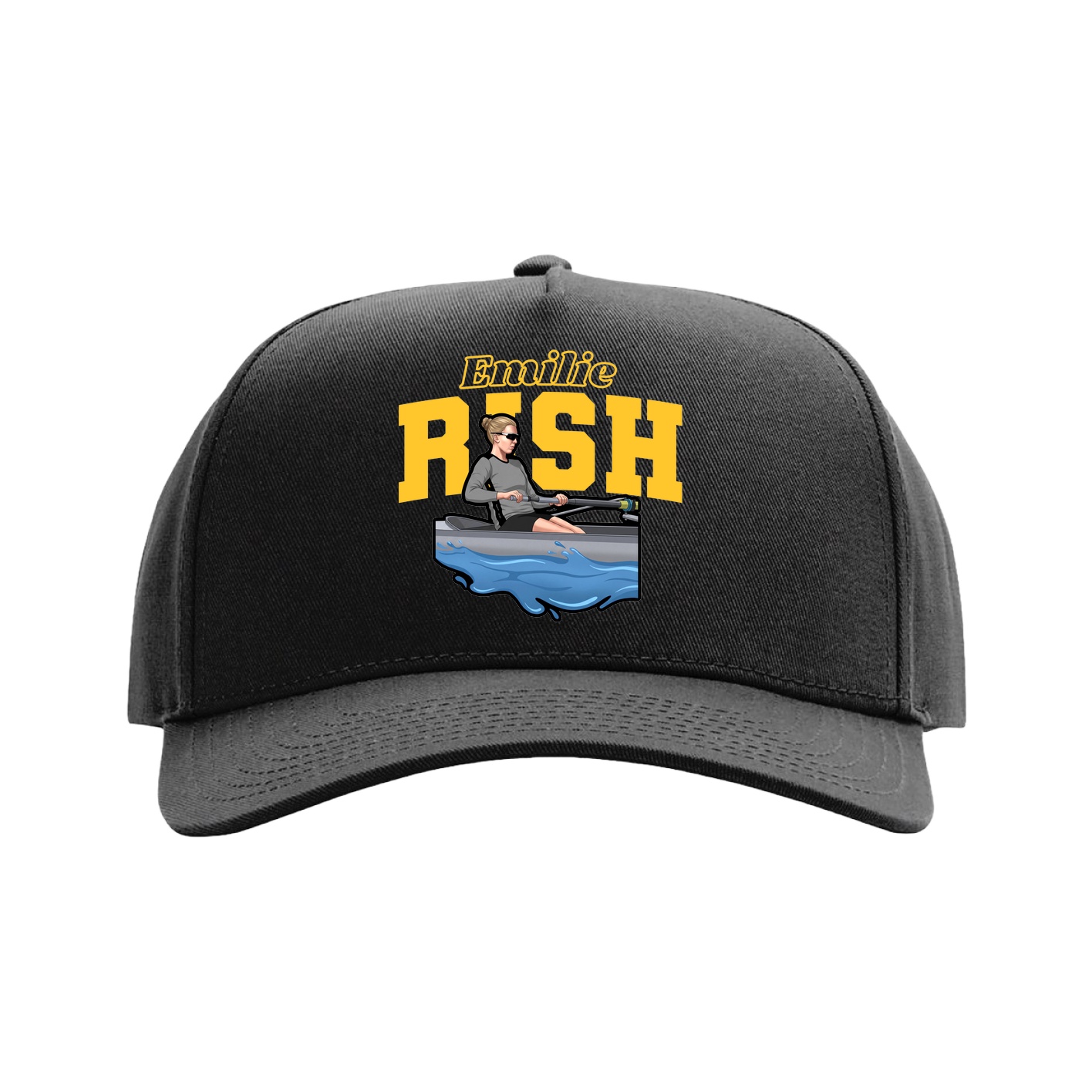 Full Fabric Five-Panel Champ Cap — Name Arch in Black