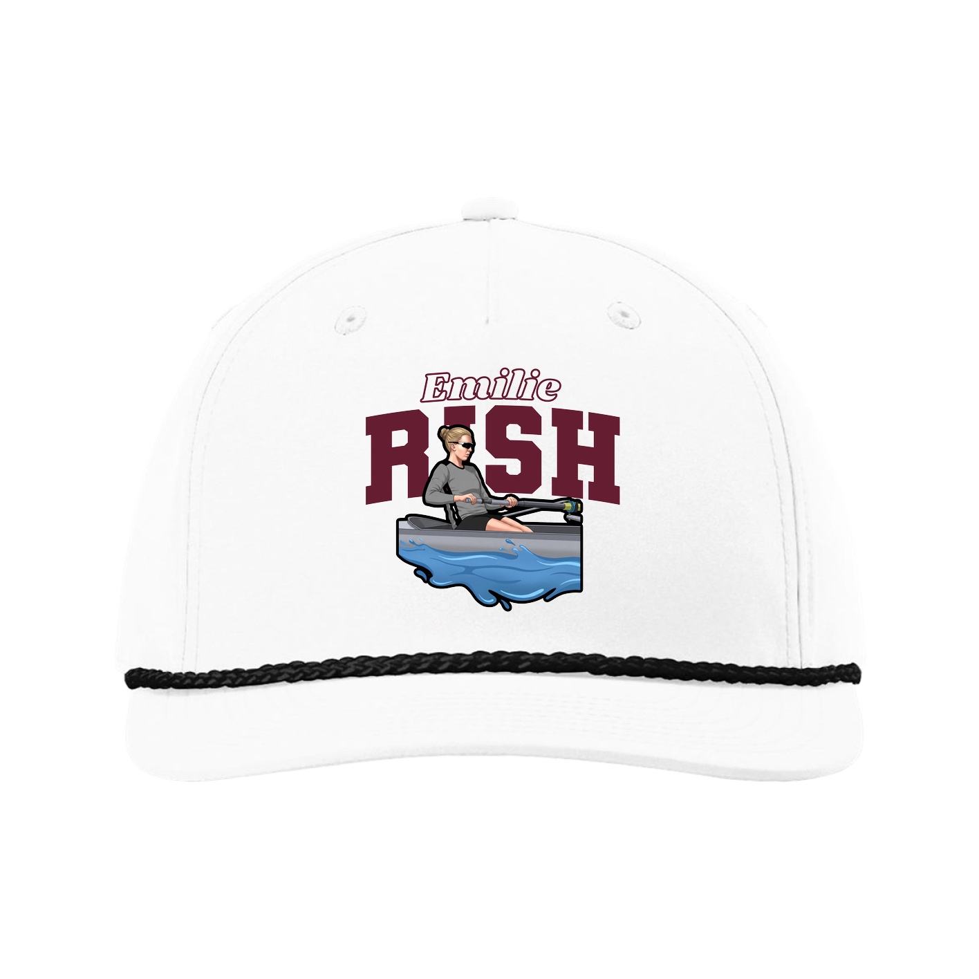 Five-Panel Classic Rope Cap — Name Arch in White