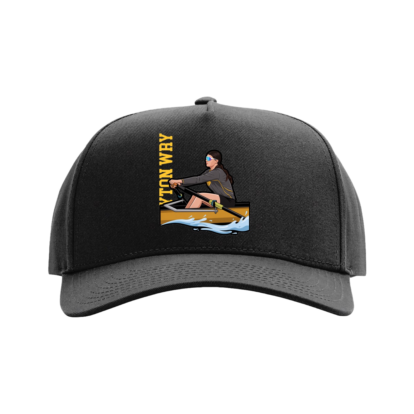 Full Fabric Five-Panel Champ Cap — Name Vertical in Black