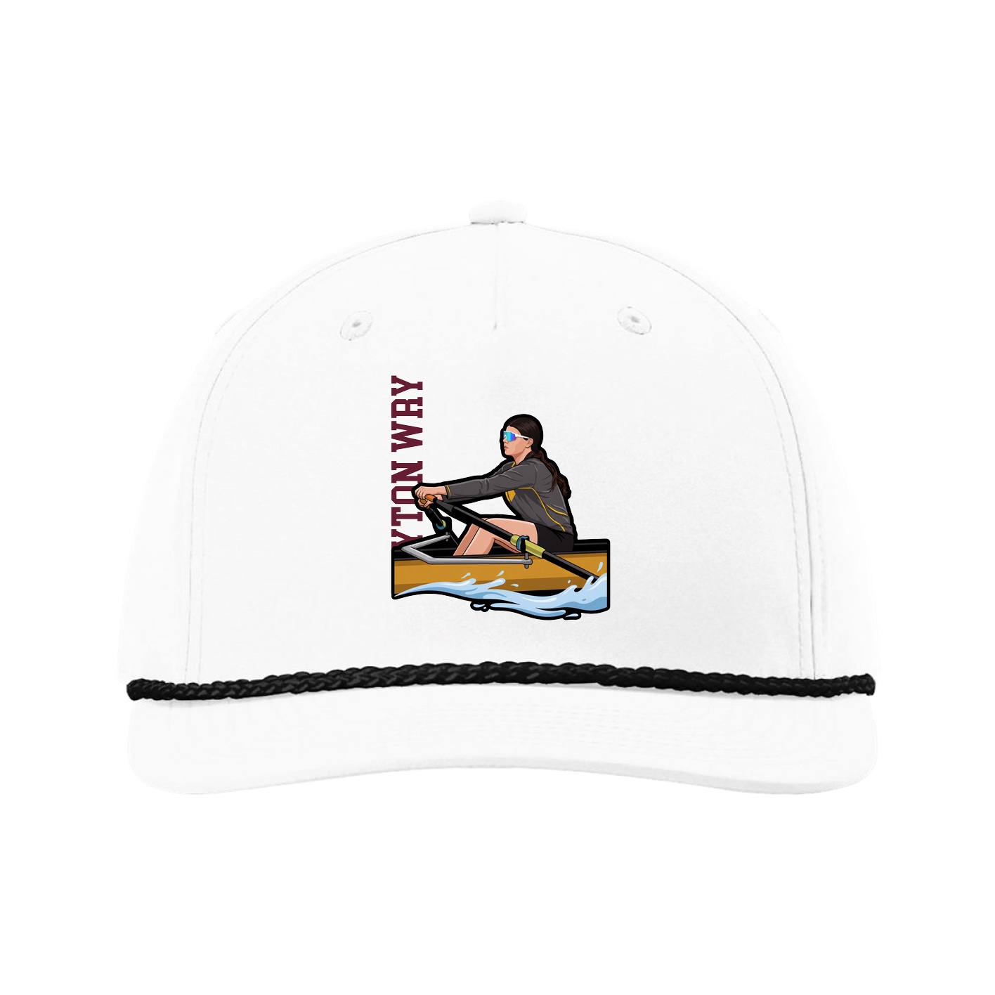 Five-Panel Classic Rope Cap — Name Vertical in White