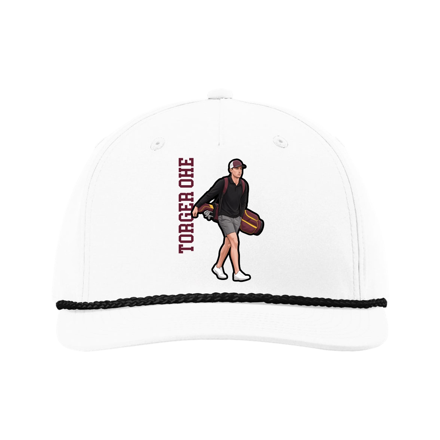 Five-Panel Classic Rope Cap — Name Vertical in White