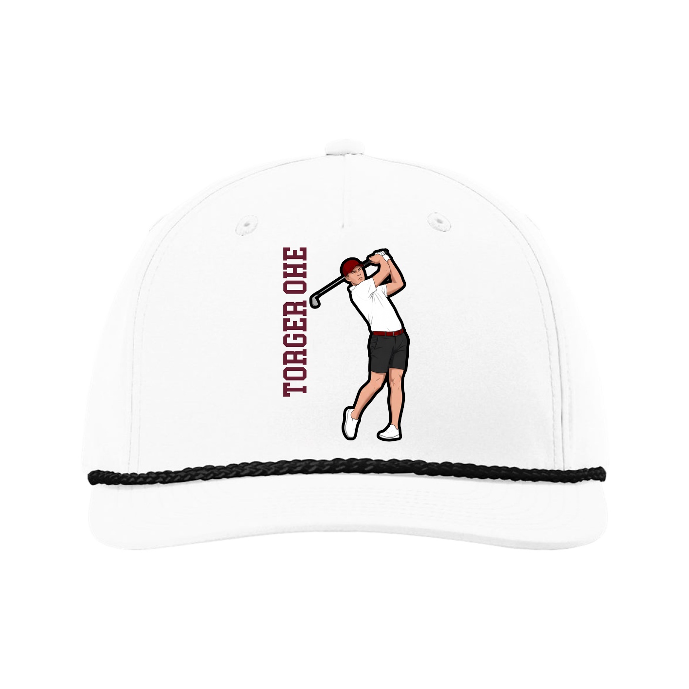 Five-Panel Classic Rope Cap — Name Vertical in White