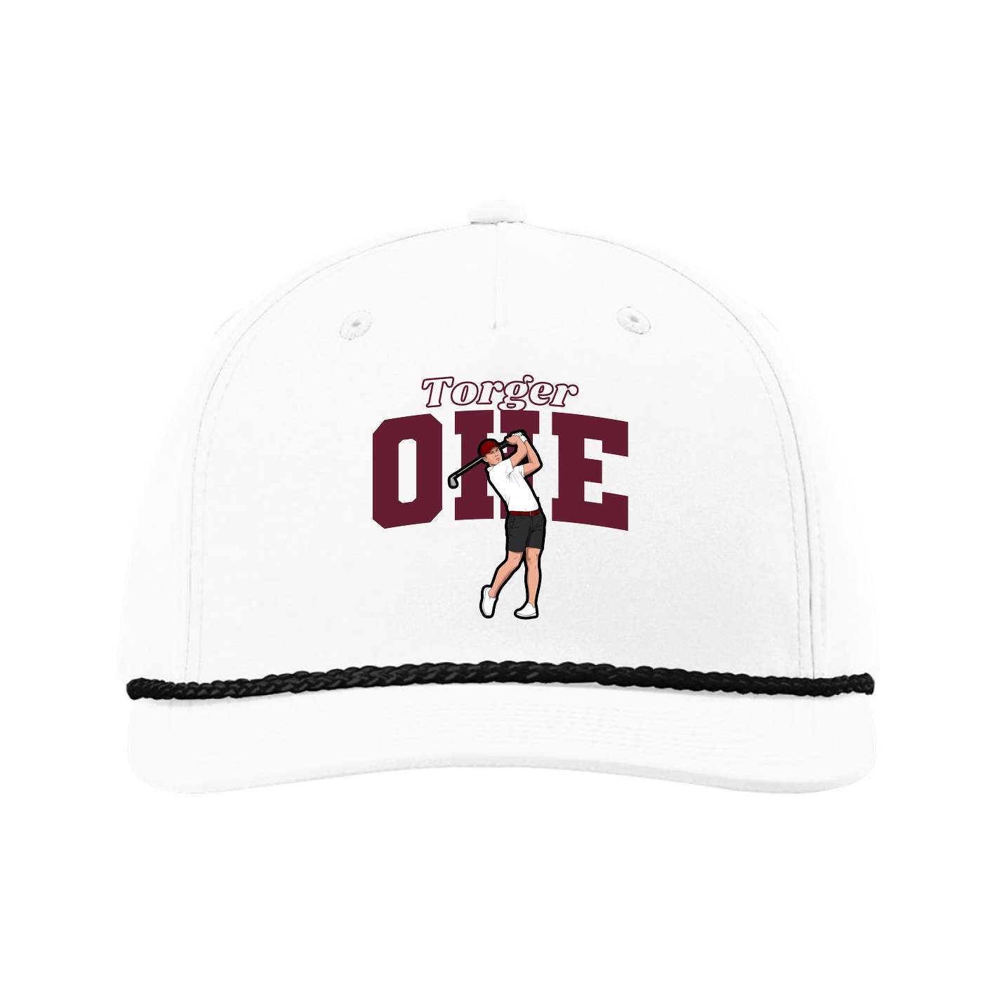 Five-Panel Classic Rope Cap — Name Arch in White