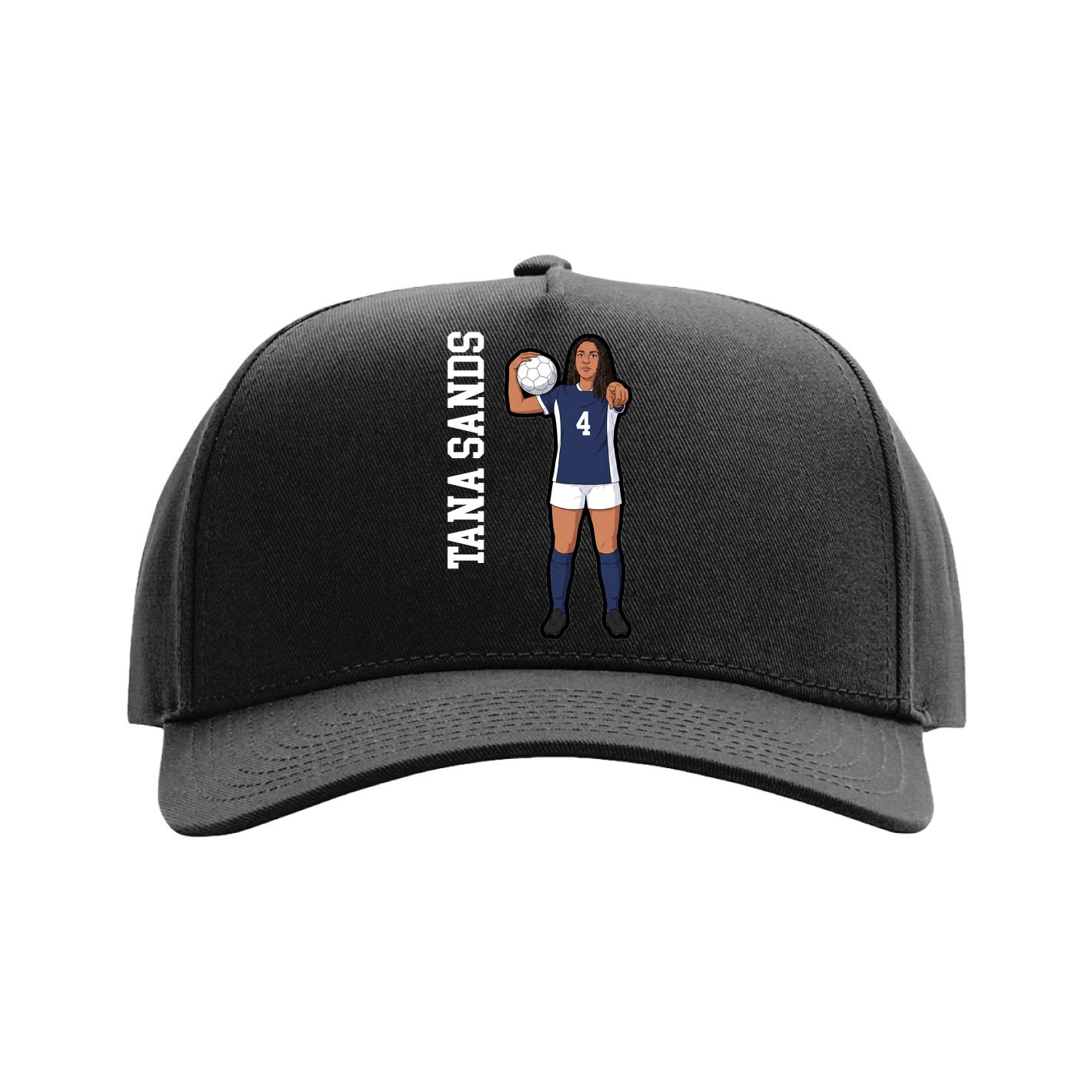 Full Fabric Five-Panel Champ Cap — Name Vertical in Black