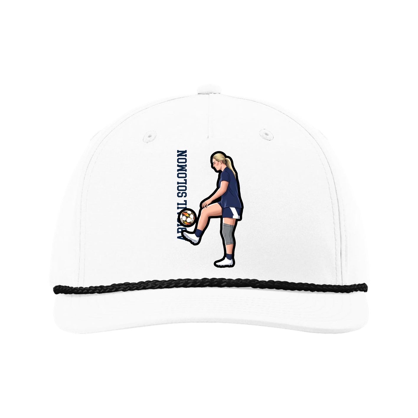 Five-Panel Classic Rope Cap — Name Vertical in White