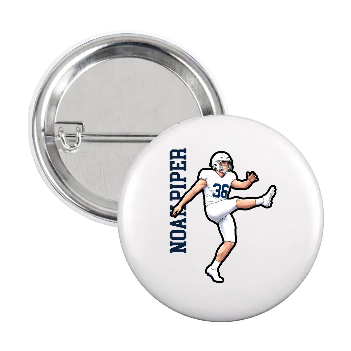 Game Day Button — Name Vertical in White