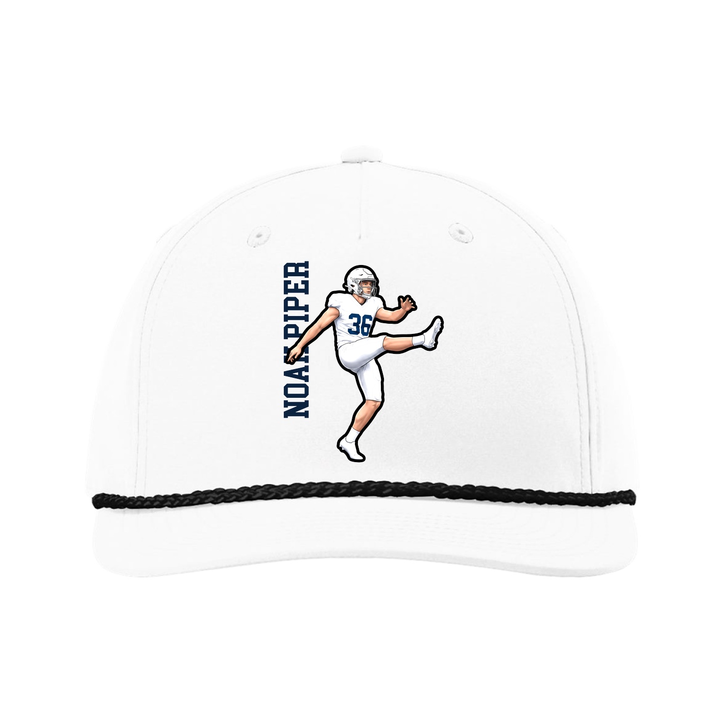 Five-Panel Classic Rope Cap — Name Vertical in White