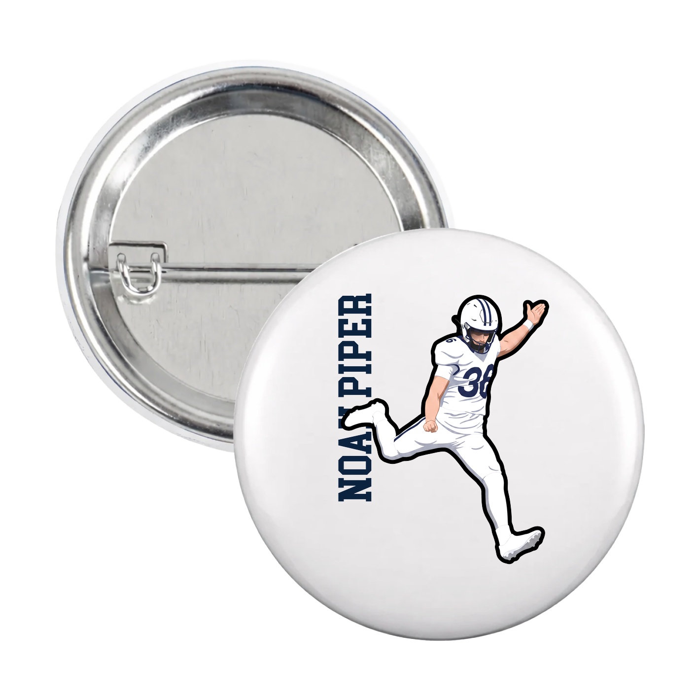 Game Day Button — Name Vertical in White