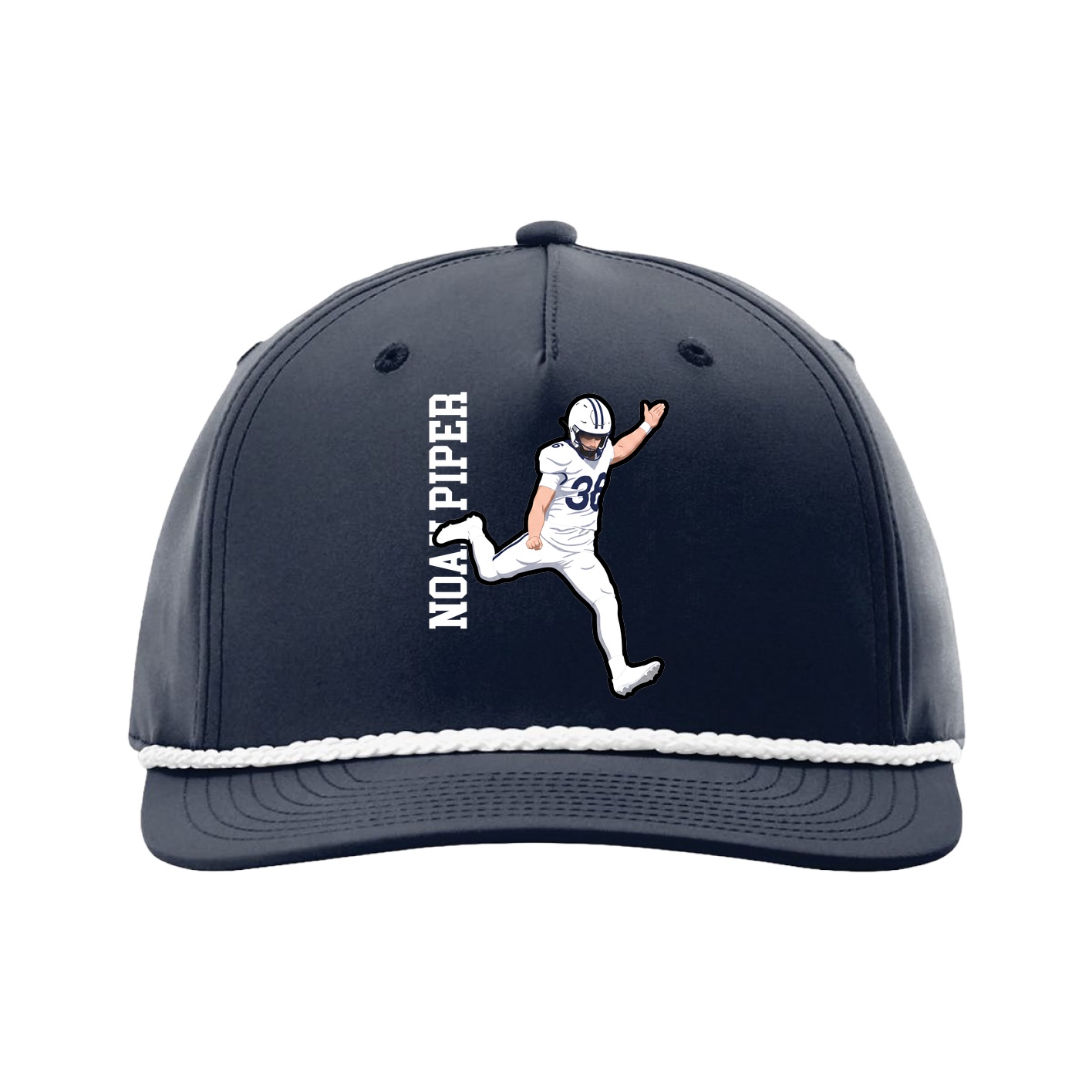 Five-Panel Classic Rope Cap — Name Vertical in Navy
