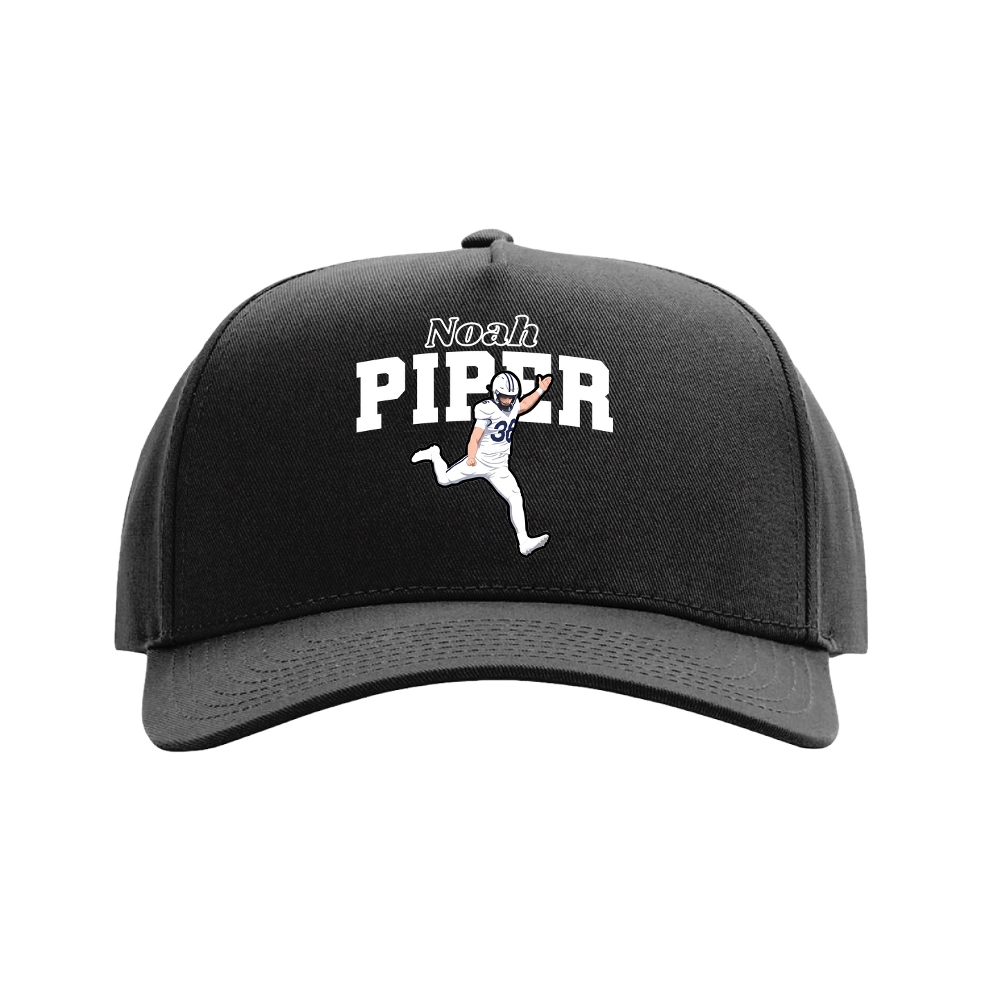 Full Fabric Five-Panel Champ Cap — Name Arch in Black