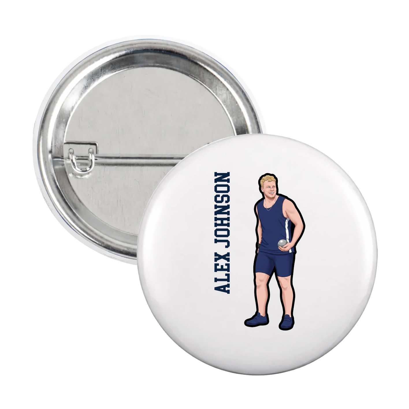 Game Day Button — Name Vertical in White
