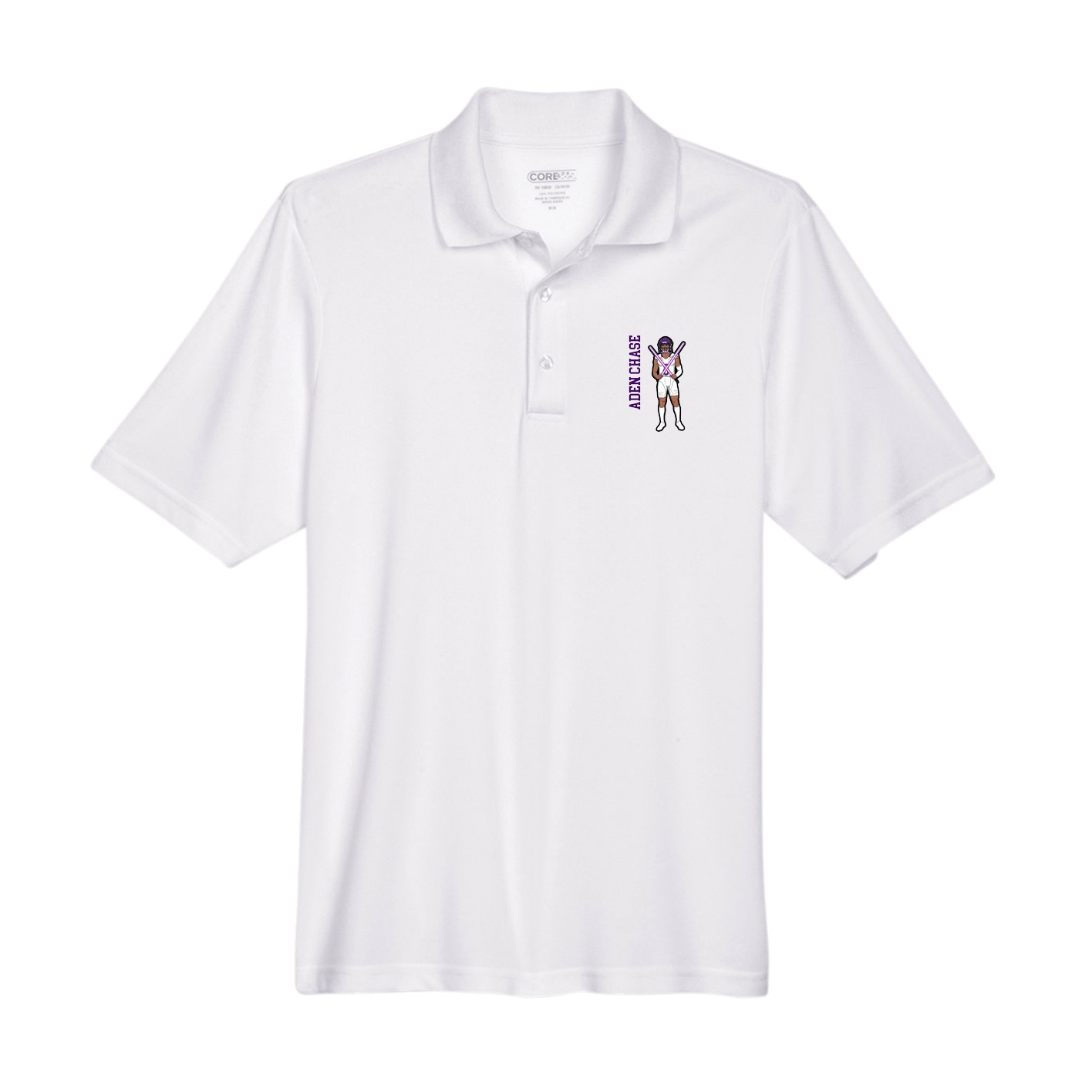 Performance Polo — Name Vertical in White