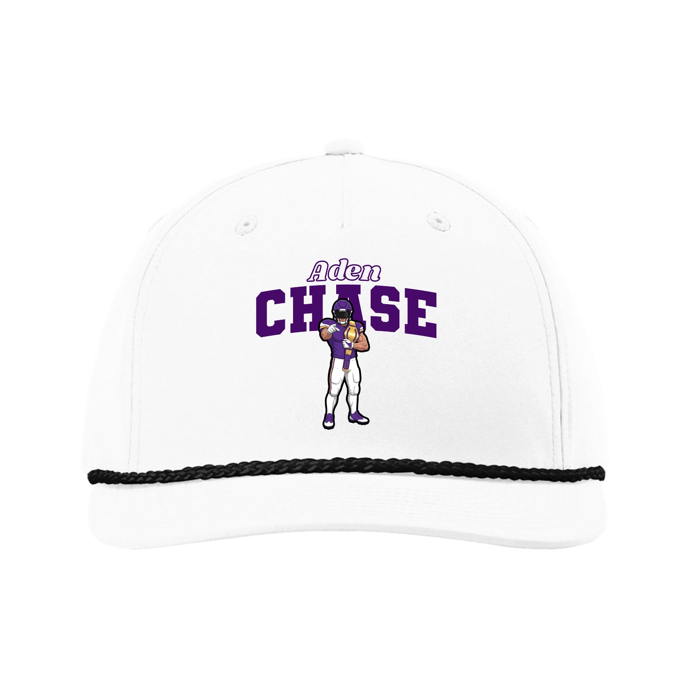 Five-Panel Classic Rope Cap — Name Arch in White