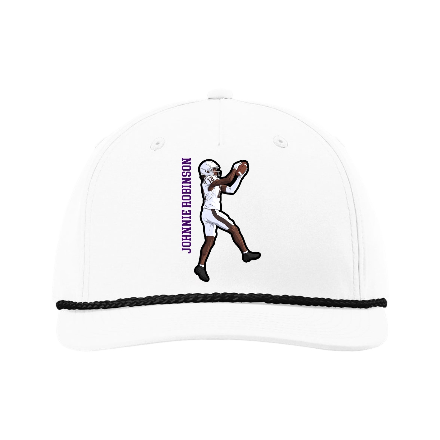 Five-Panel Classic Rope Cap — Name Vertical in White