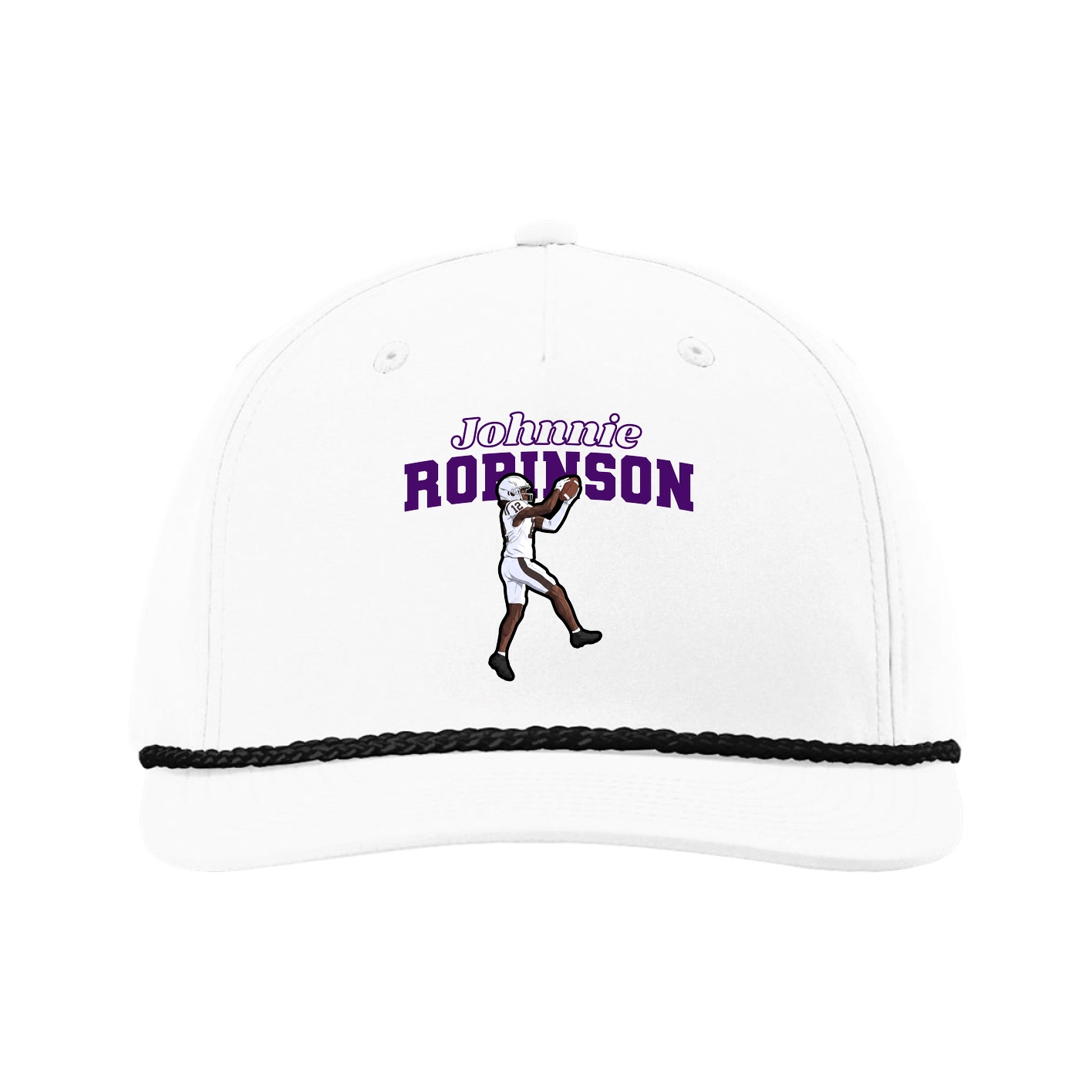 Five-Panel Classic Rope Cap — Name Arch in White