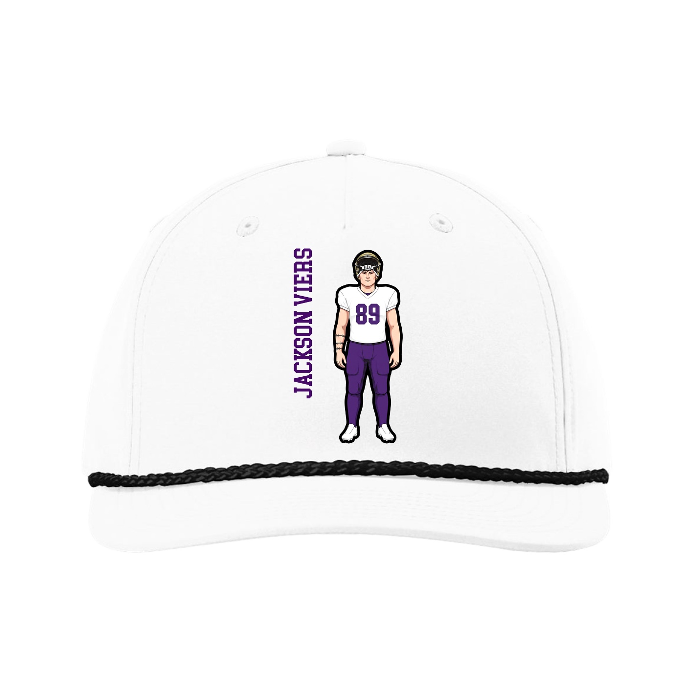 Five-Panel Classic Rope Cap — Name Vertical in White